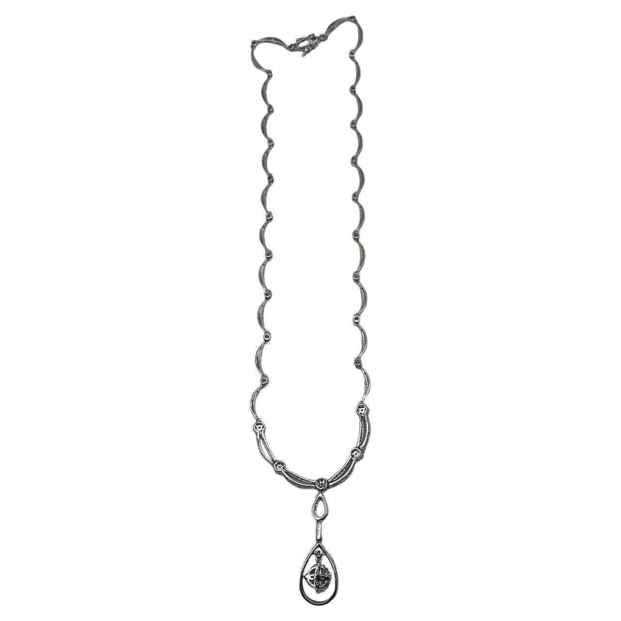 Prinzessin Bib Stil Diamant Statement 18K Weißgold Anhänger Lariat Halskette