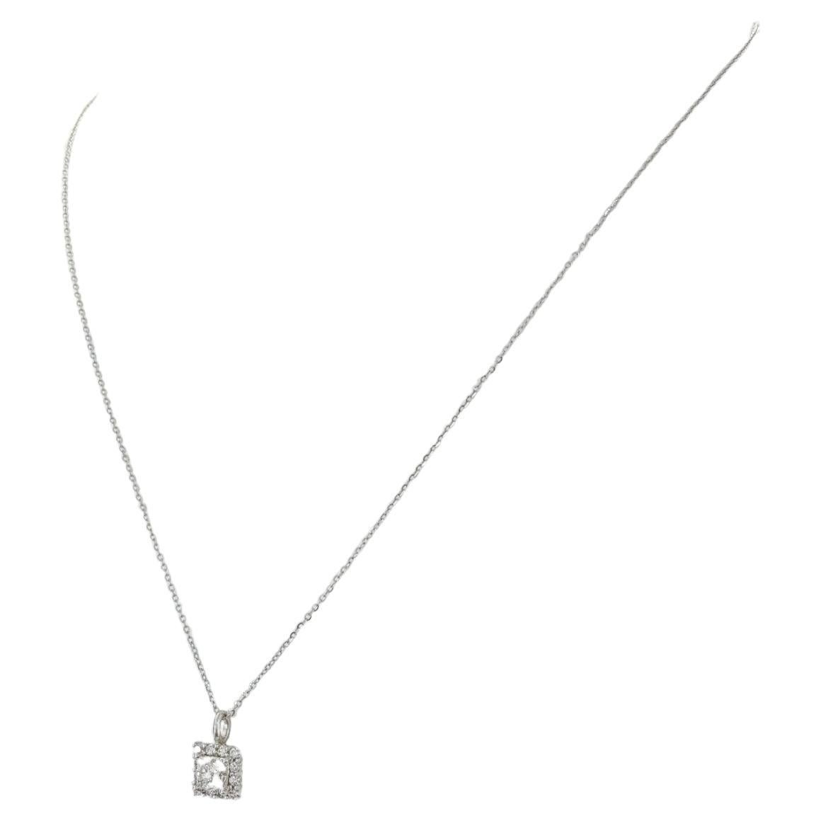 Modern Princess Brilliant Cut Diamond Halo Necklace For Sale