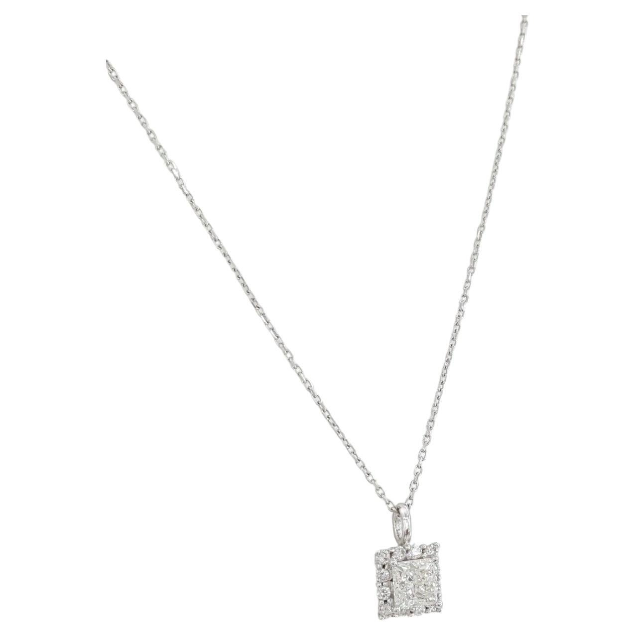 Prinzessin Brillantschliff Diamant-Halo-Halskette (Carréschliff) im Angebot