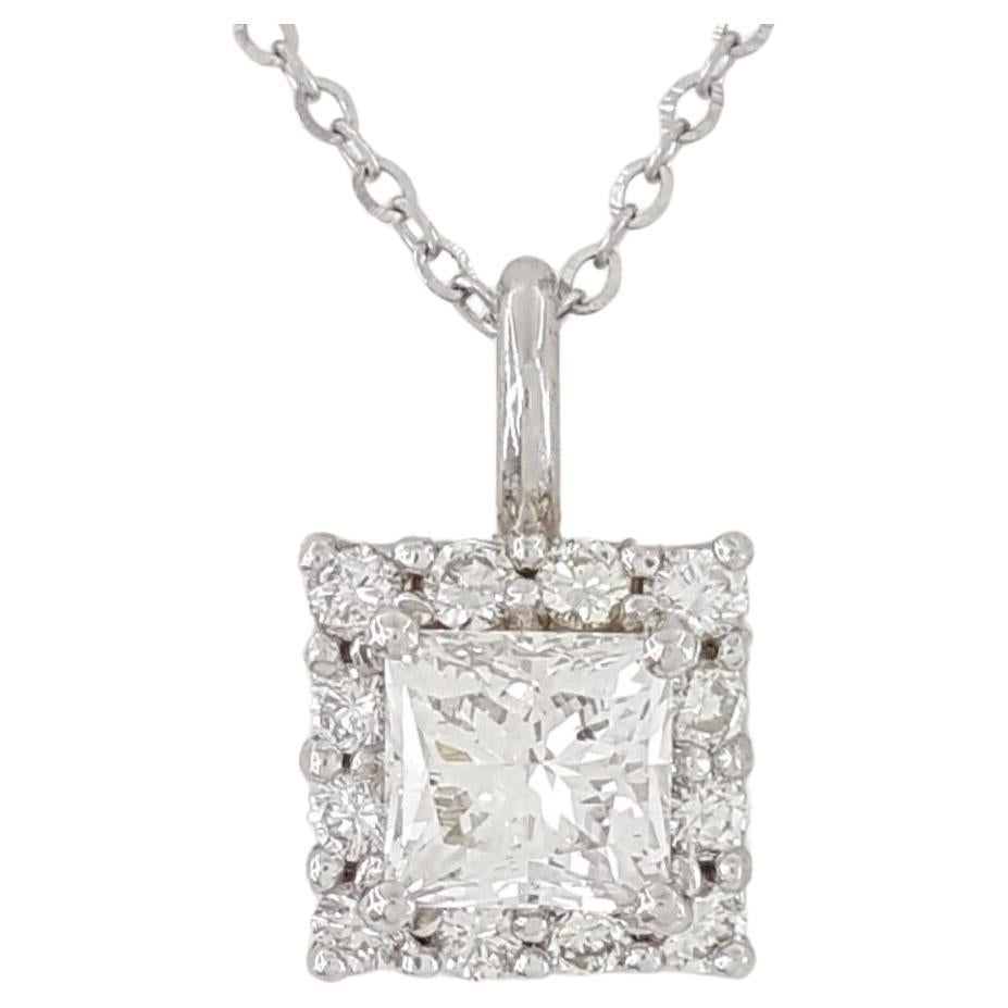 Princess Cut Princess Brilliant Cut Diamond Halo Necklace For Sale