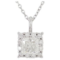 Princess Brilliant Cut Diamond Halo Necklace