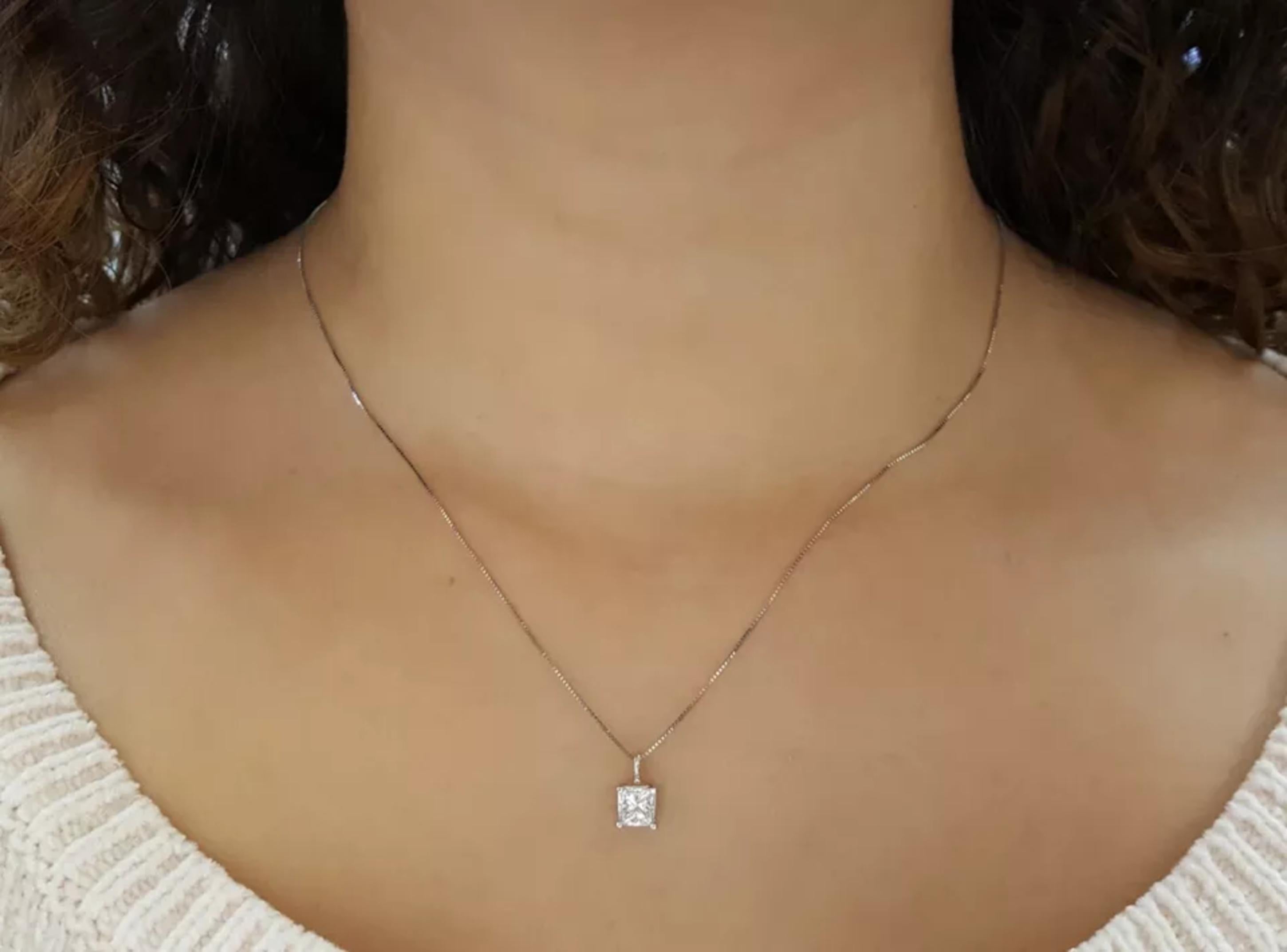 Contemporary Princess Brilliant Cut Diamond Pendant Necklace For Sale