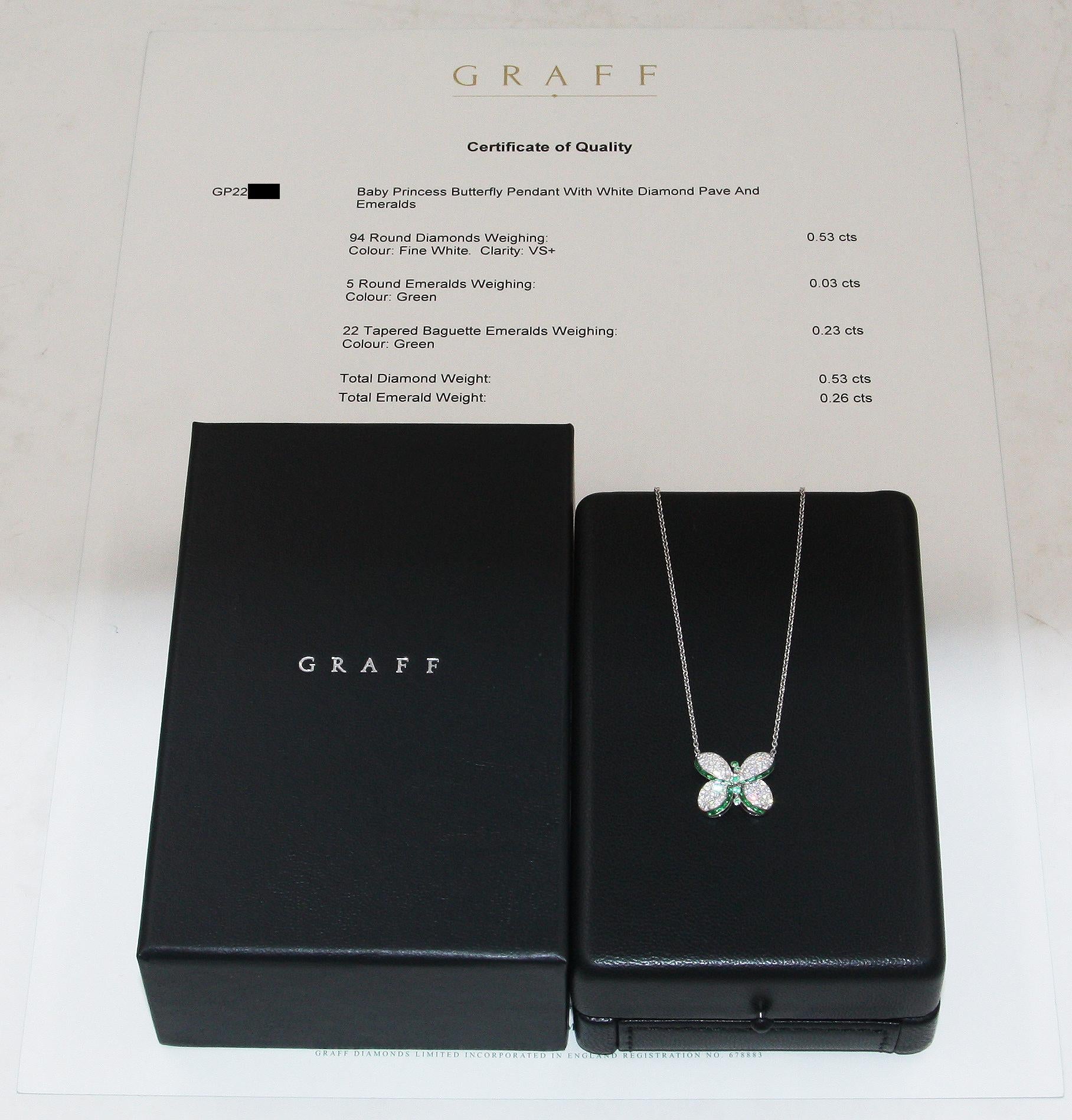Graff Princess Butterfly Diamond and Emerald Pendant Necklace In Excellent Condition For Sale In New York, NY