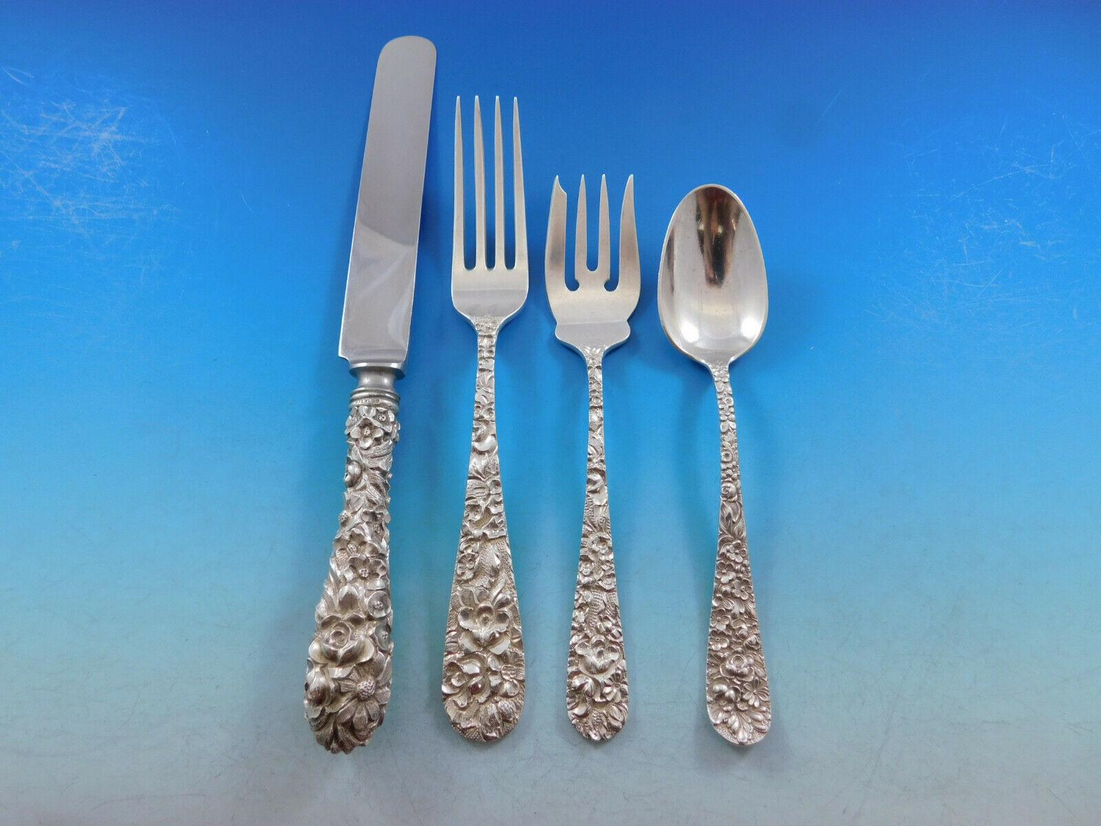 American Princess by Stieff Sterling Silver Flatware Set for 12 Service Repousse For Sale