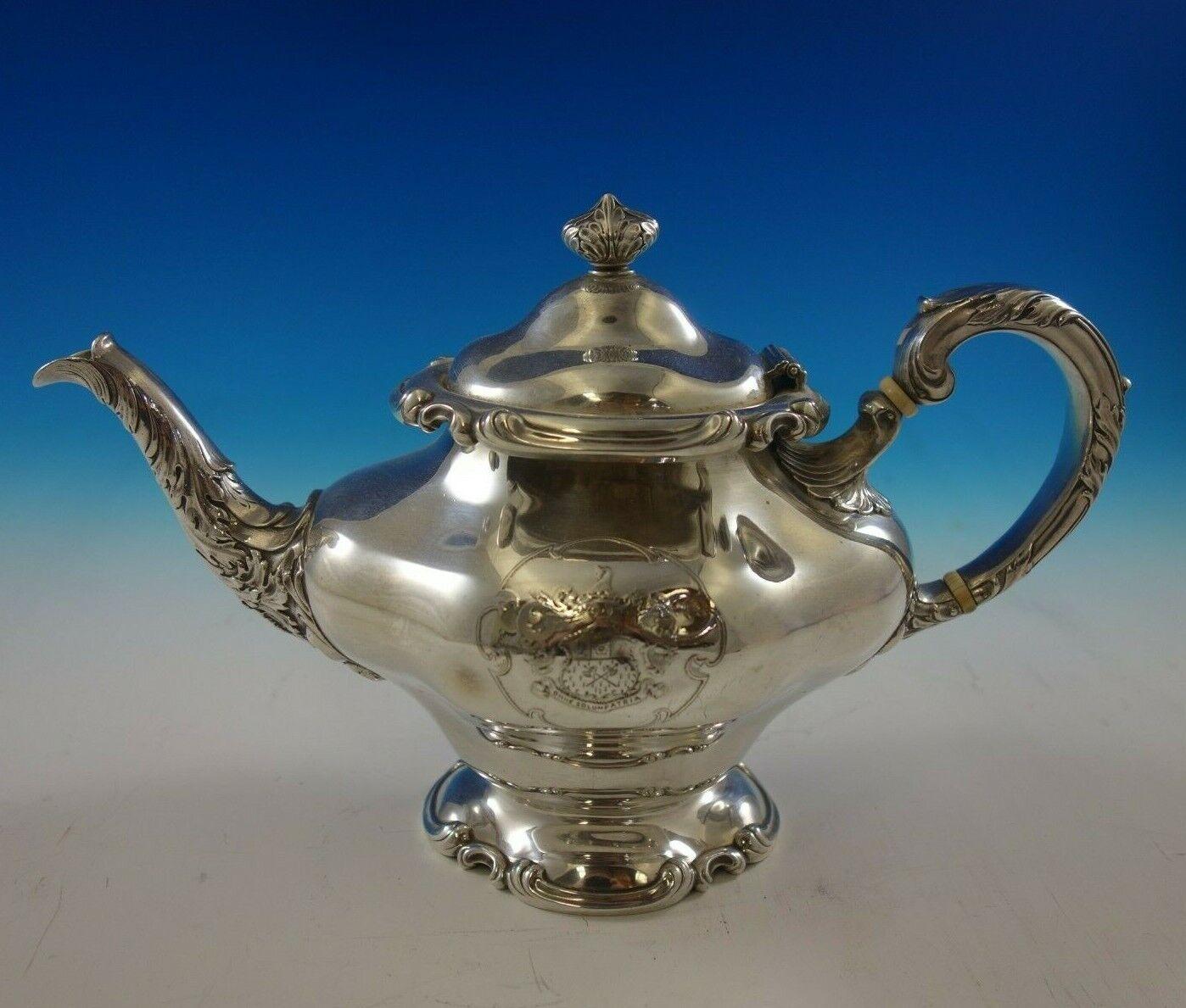 20th Century Princess by Towle Sterling Silver Tea Set 7pc with Leaves Scrolls #7629 '#4930' For Sale