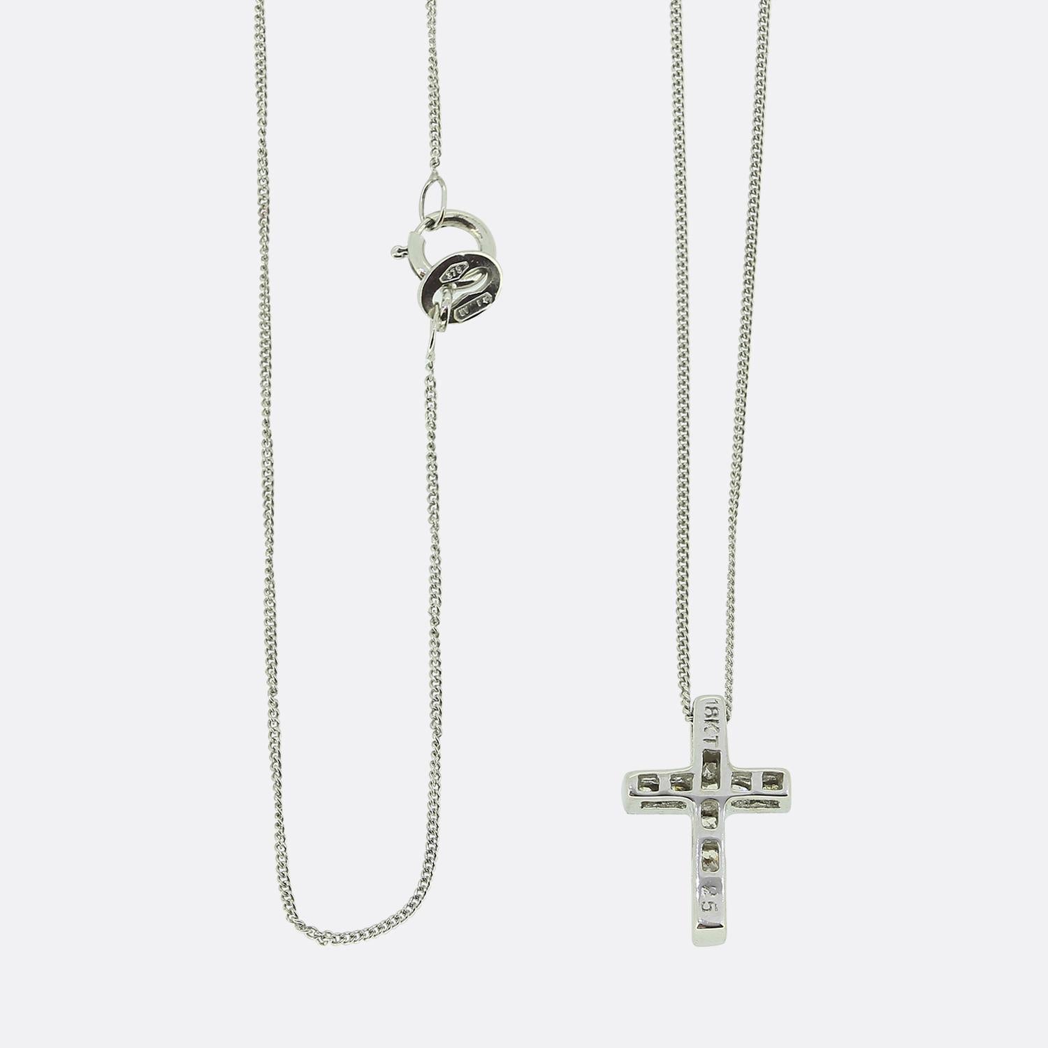 Women's Princess Cut 0.25 Carat Diamond Cross Pendant Necklace For Sale