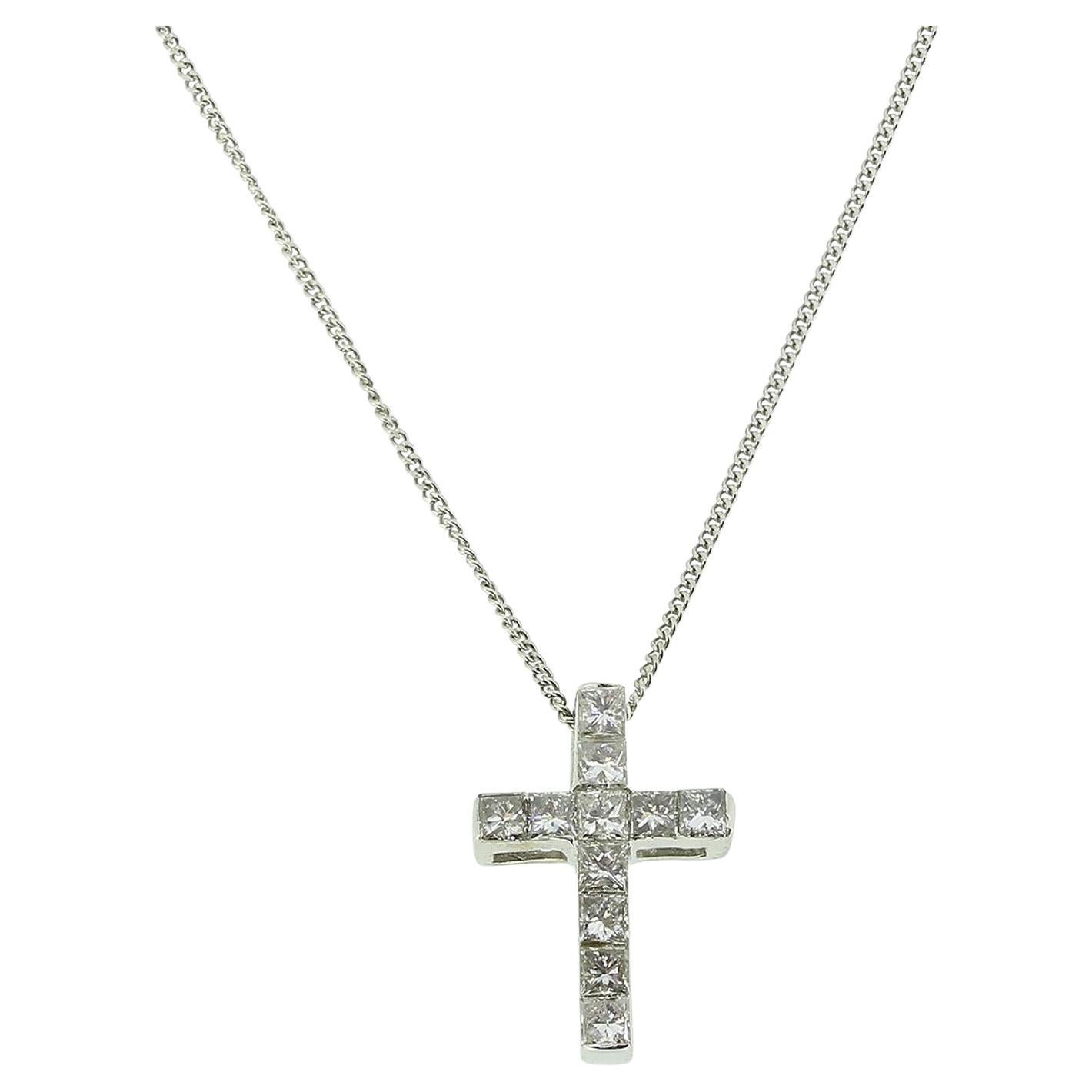 Collar Colgante Cruz Diamante Corte Princesa 0,25 Quilates