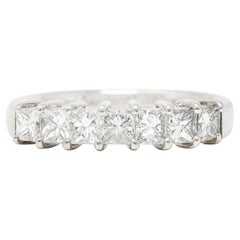 Princess Cut 1.19 Carats Diamond 18 Karat White Gold Vintage Wedding Band Ring