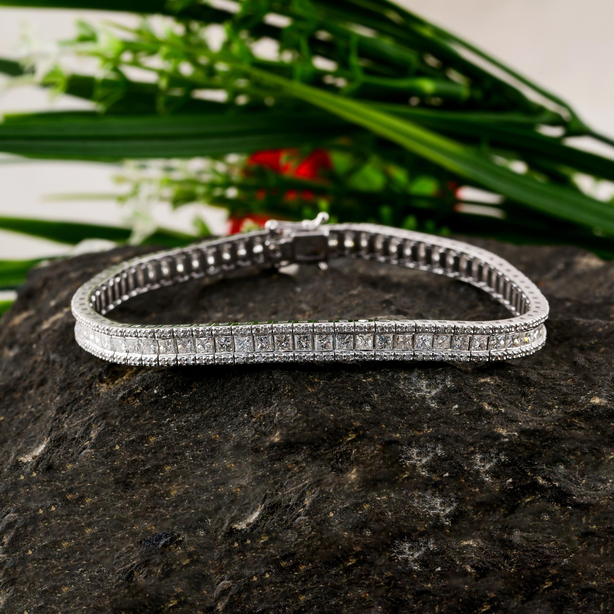 Corte princesa 4.95Ct Diamante natural Pulsera de tenis para novia Oro blanco 14k en Nuevo estado para la venta en Diera, Dubai