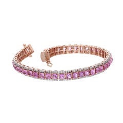 Princess cut 8.63 carat Pink Sapphire 18 Karat Rose Gold Diamond Tennis Bracelet