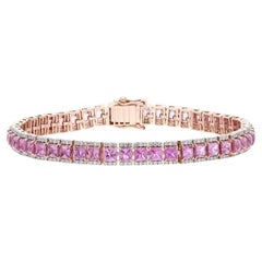 Tennisarmband aus 18 Karat Roségold mit 8,63 Karat rosa Saphir im Prinzessinnenschliff und Diamanten