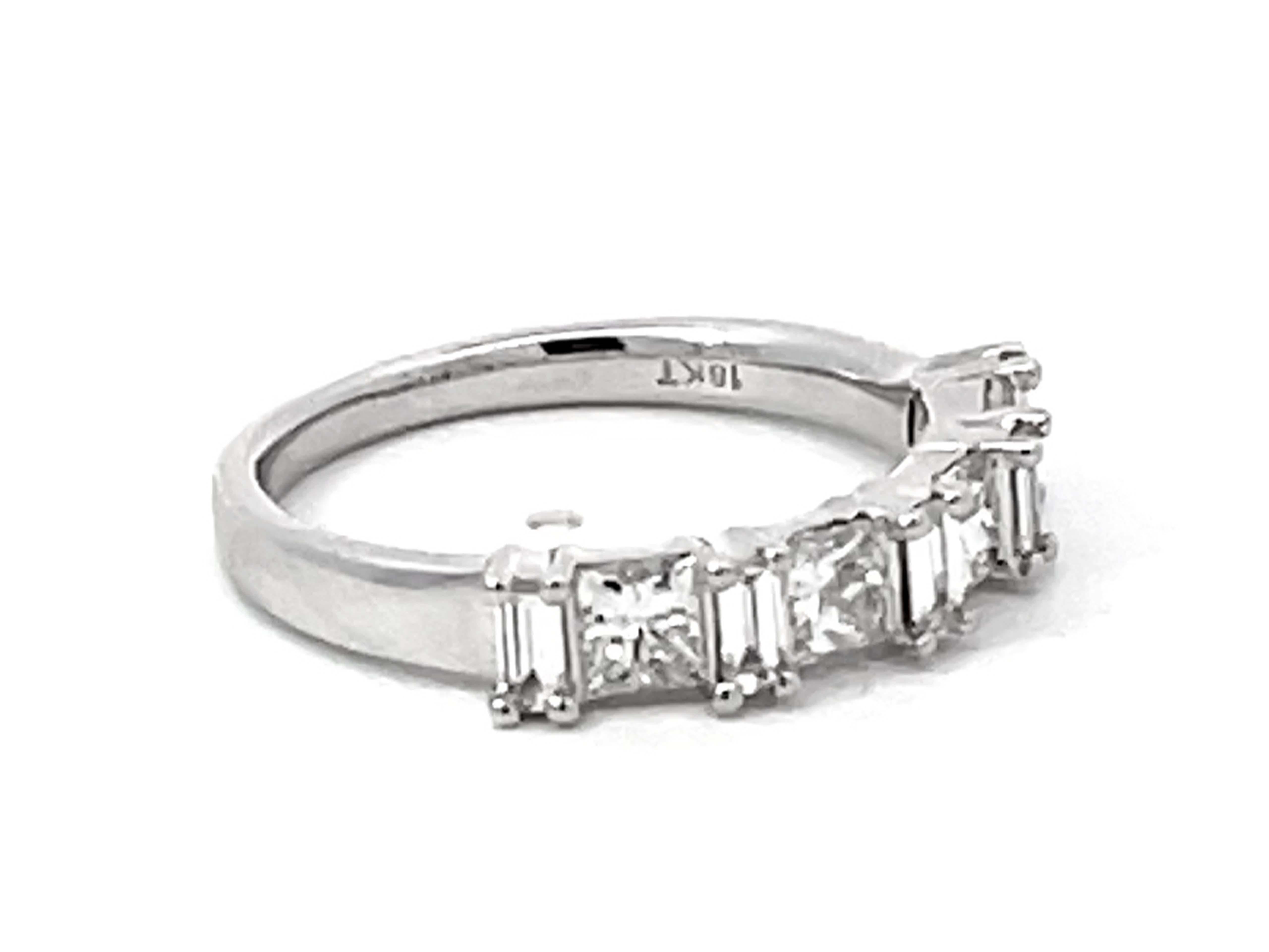 Modern Princess Cut and Baguette Diamond Alternating Band Ring Solid 18k White Gold For Sale