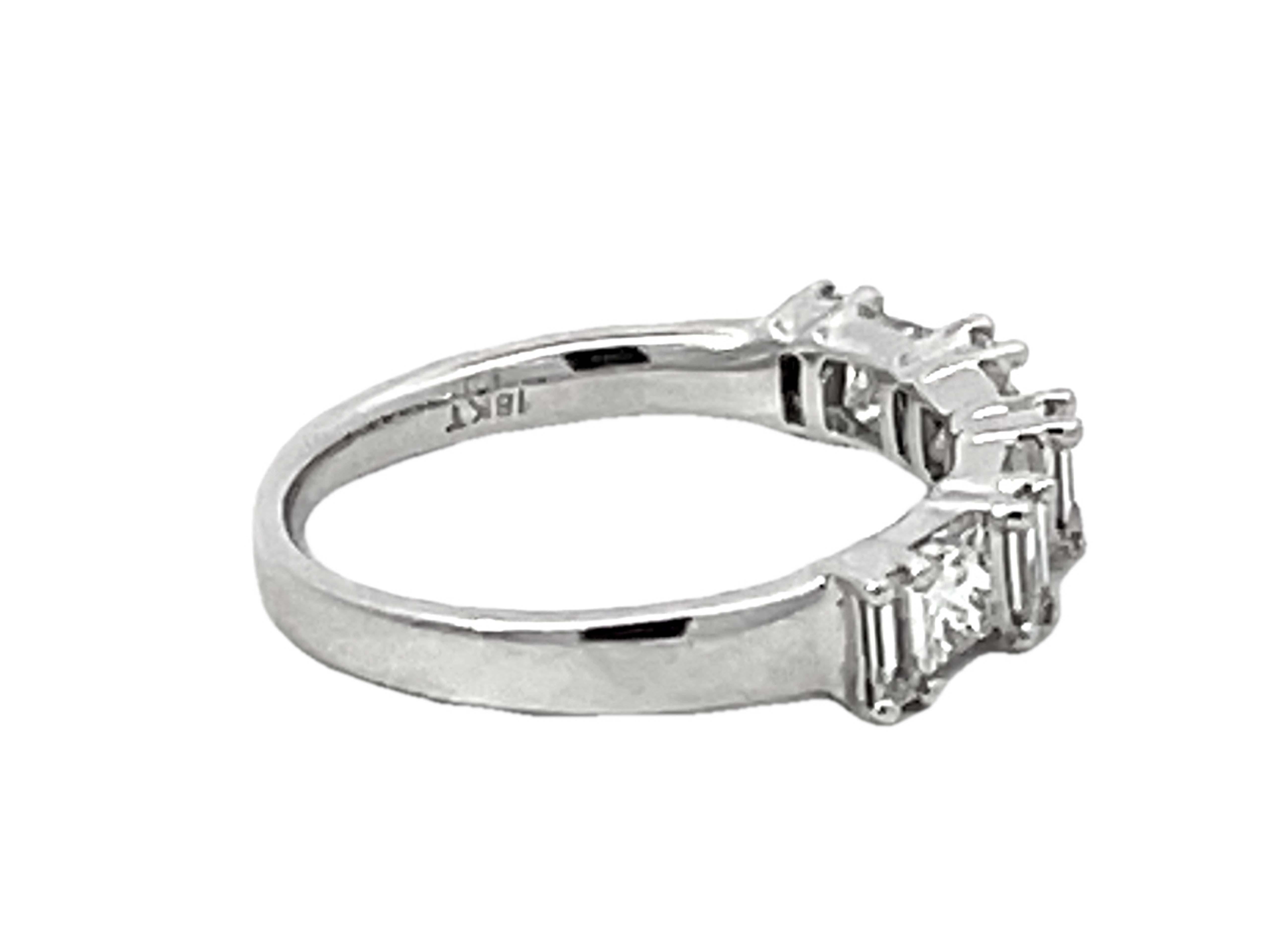 Women's or Men's Princess Cut and Baguette Diamond Alternating Band Ring Solid 18k White Gold For Sale