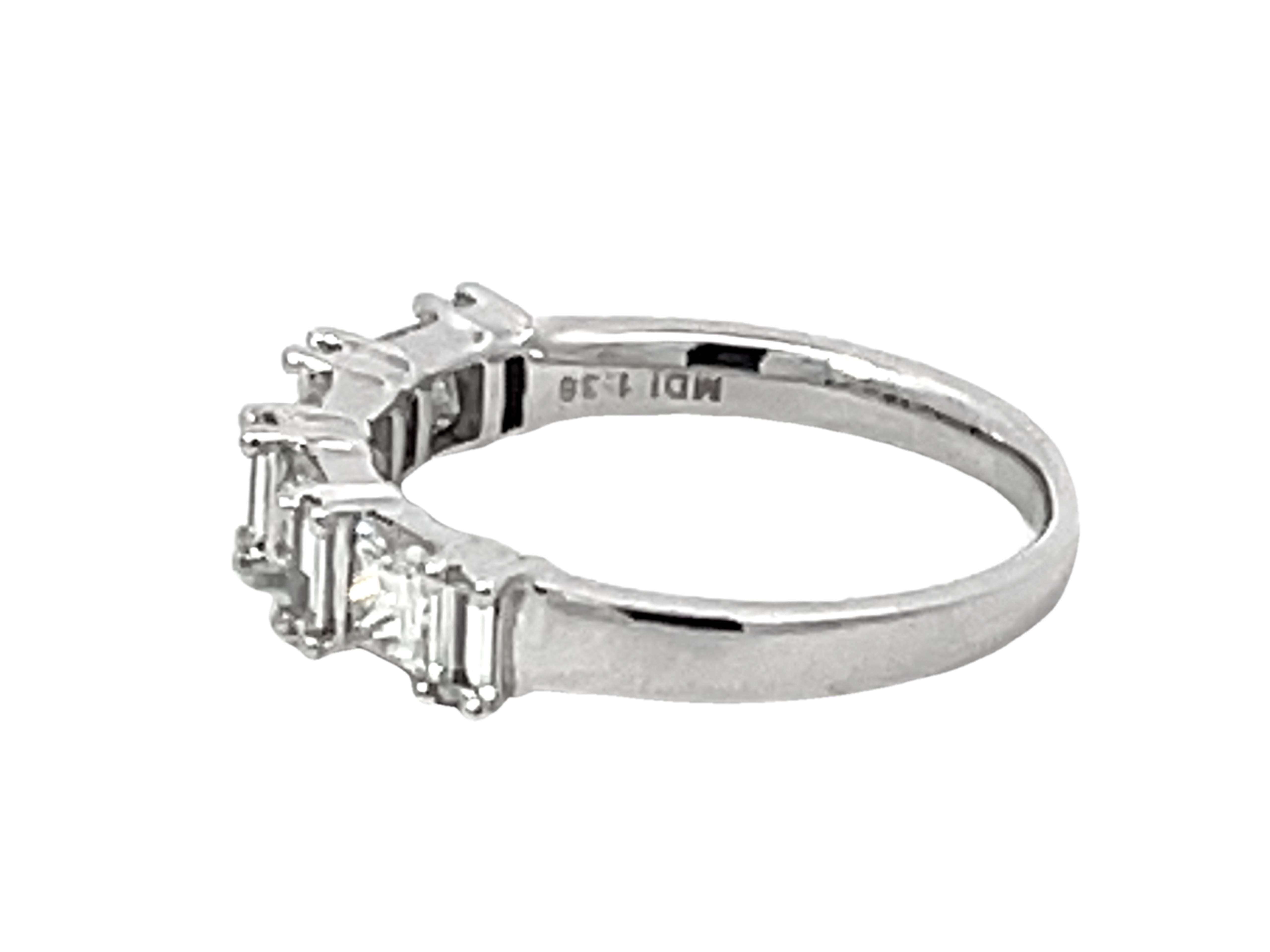 Princess Cut and Baguette Diamond Alternating Band Ring Solid 18k White Gold For Sale 1