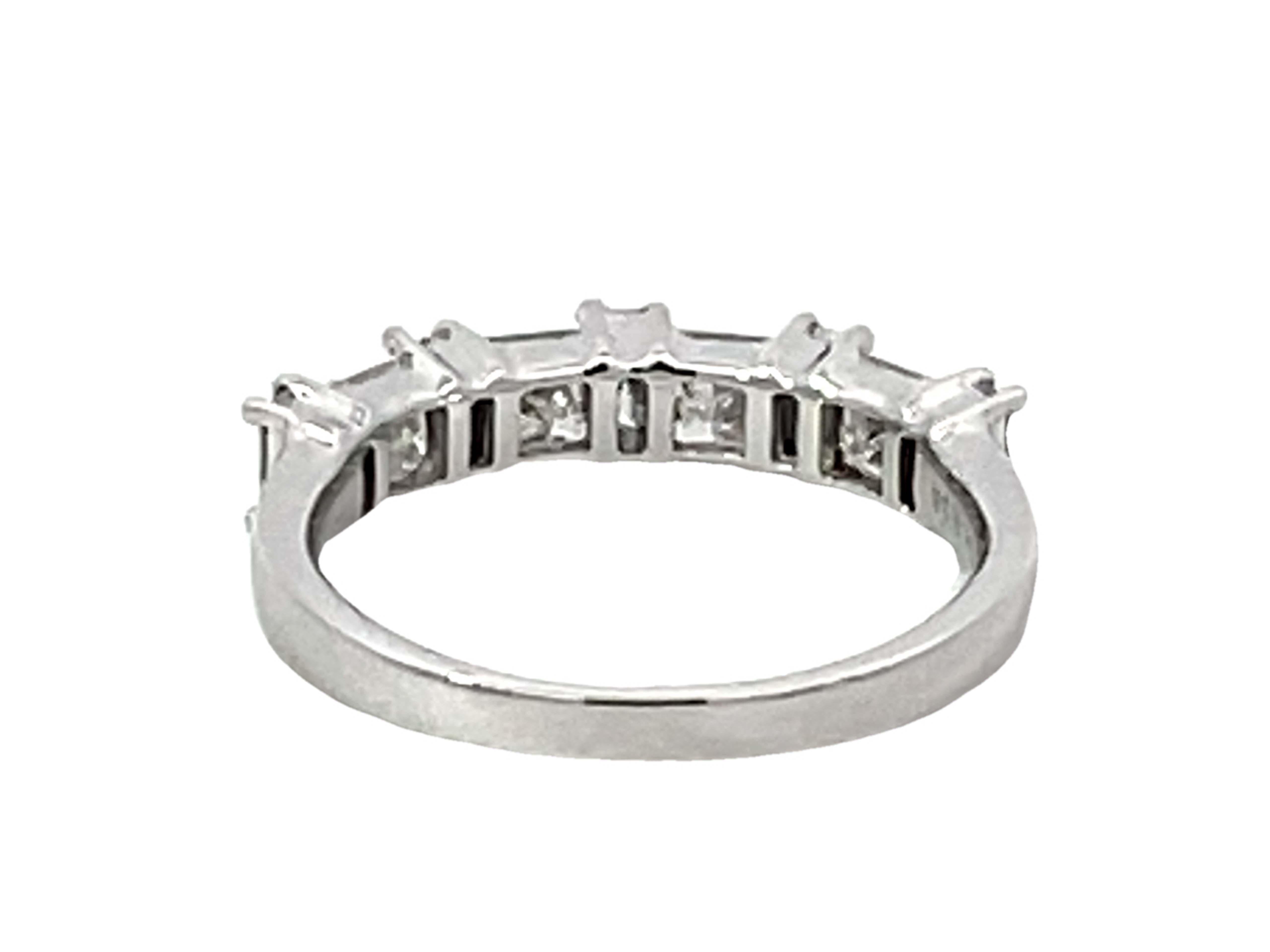 Princess Cut and Baguette Diamond Alternating Band Ring Solid 18k White Gold For Sale 2