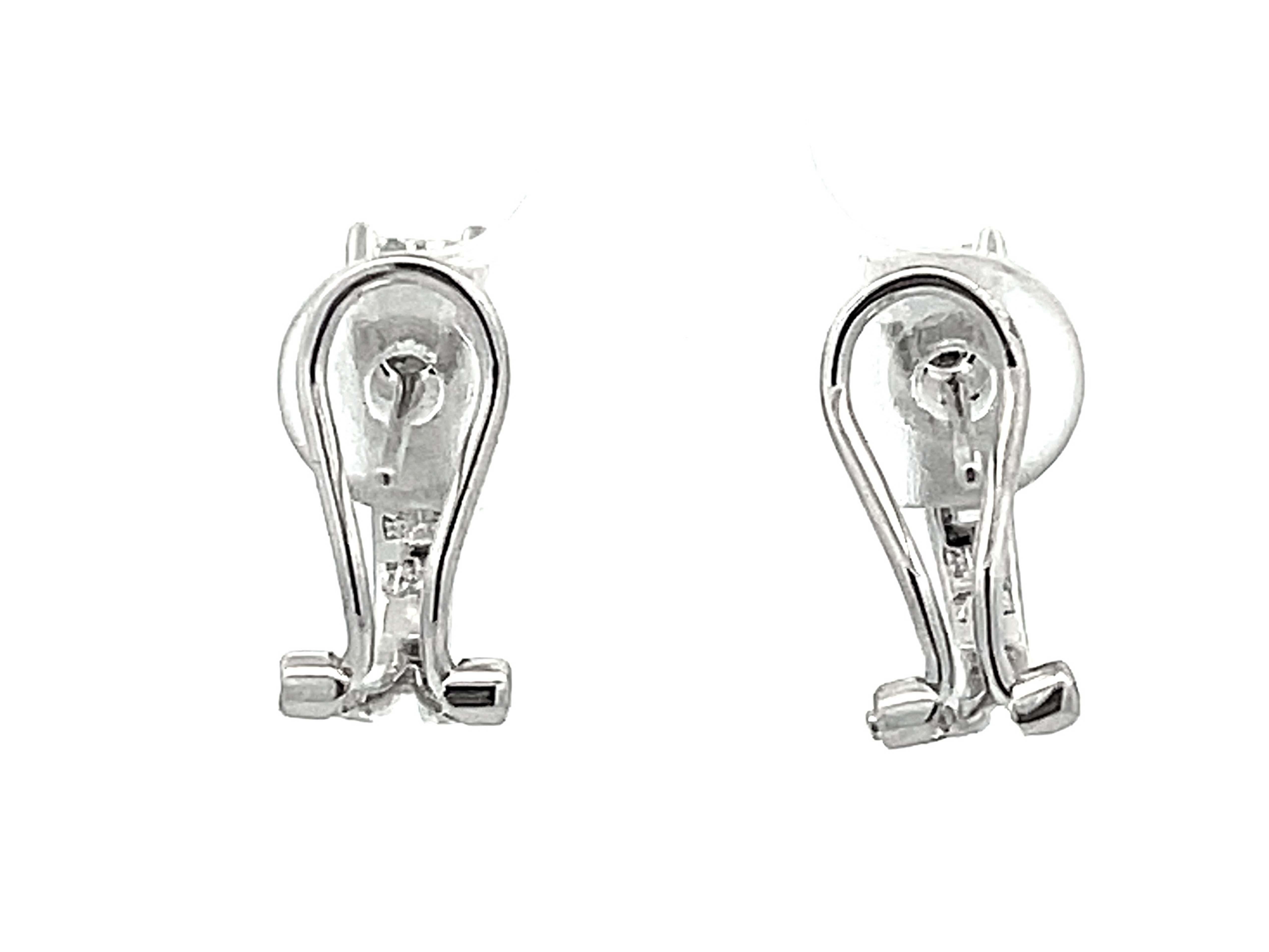Princess Cut and Baguette Diamond Huggie Earrings in 18k White Gold  For Sale 2