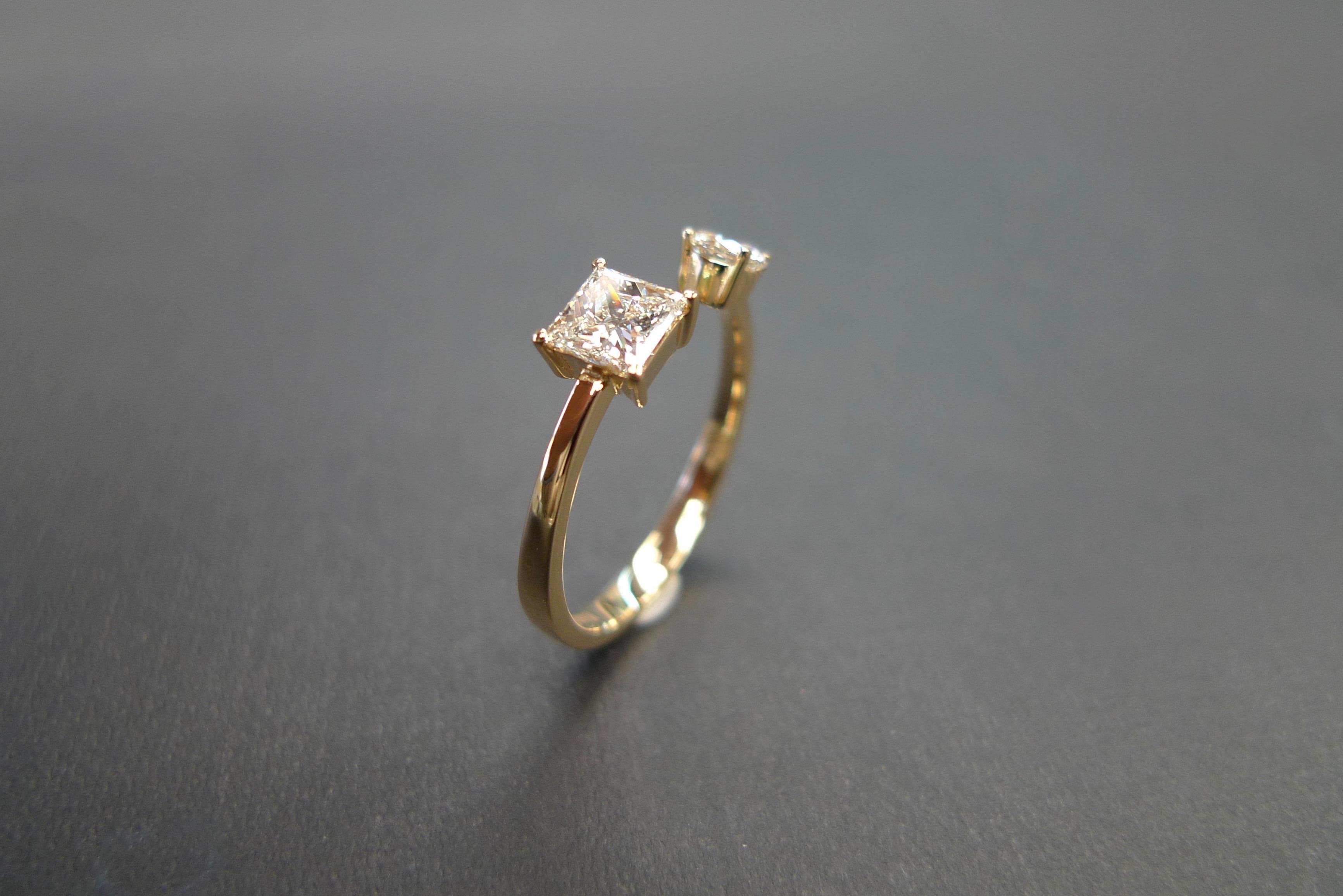 For Sale:  Princess Cut and Round Cut Diamond Open Engagement Mixed Cuff Minimalist Ring 11