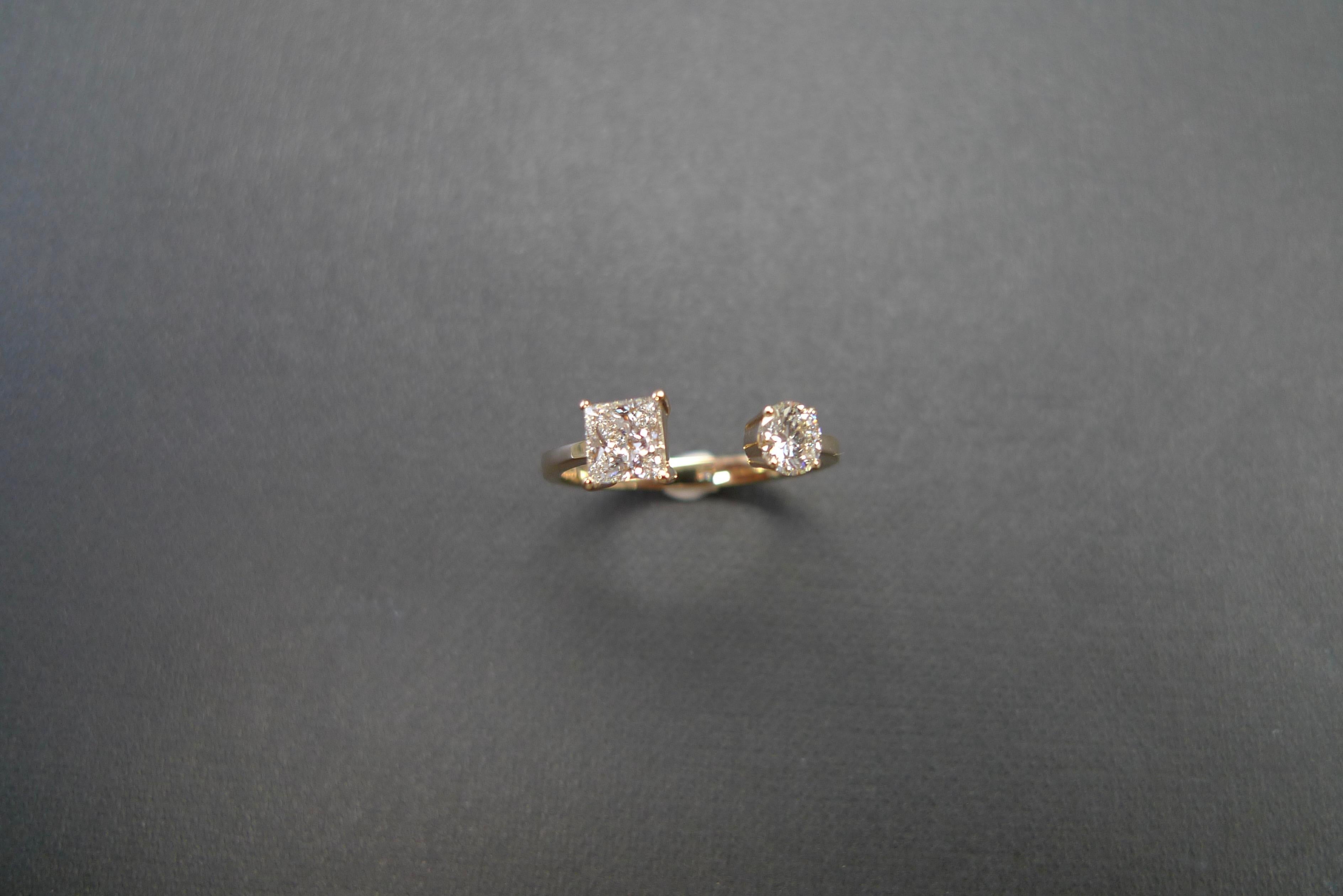 For Sale:  Princess Cut and Round Cut Diamond Open Engagement Mixed Cuff Minimalist Ring 12