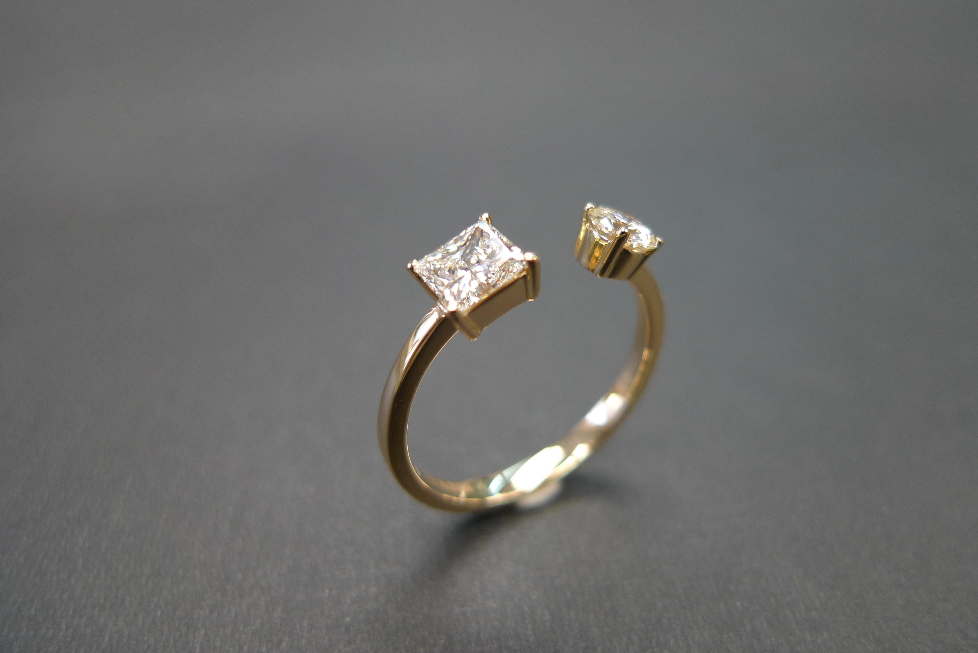 For Sale:  Princess Cut and Round Cut Diamond Open Engagement Mixed Cuff Minimalist Ring 5