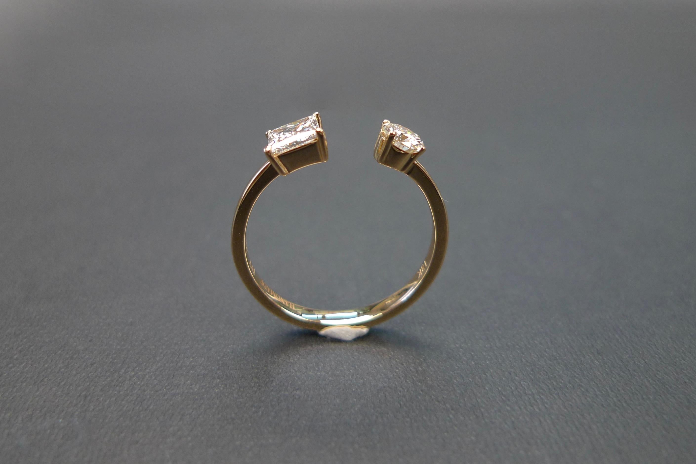 For Sale:  Princess Cut and Round Cut Diamond Open Engagement Mixed Cuff Minimalist Ring 7