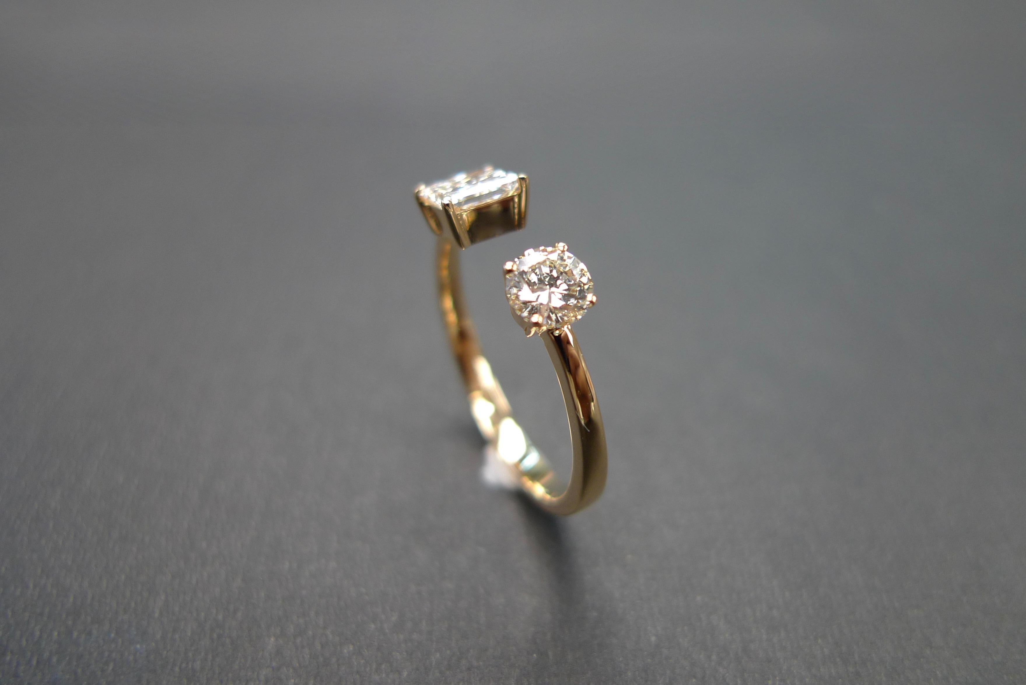 For Sale:  Princess Cut and Round Cut Diamond Open Engagement Mixed Cuff Minimalist Ring 8