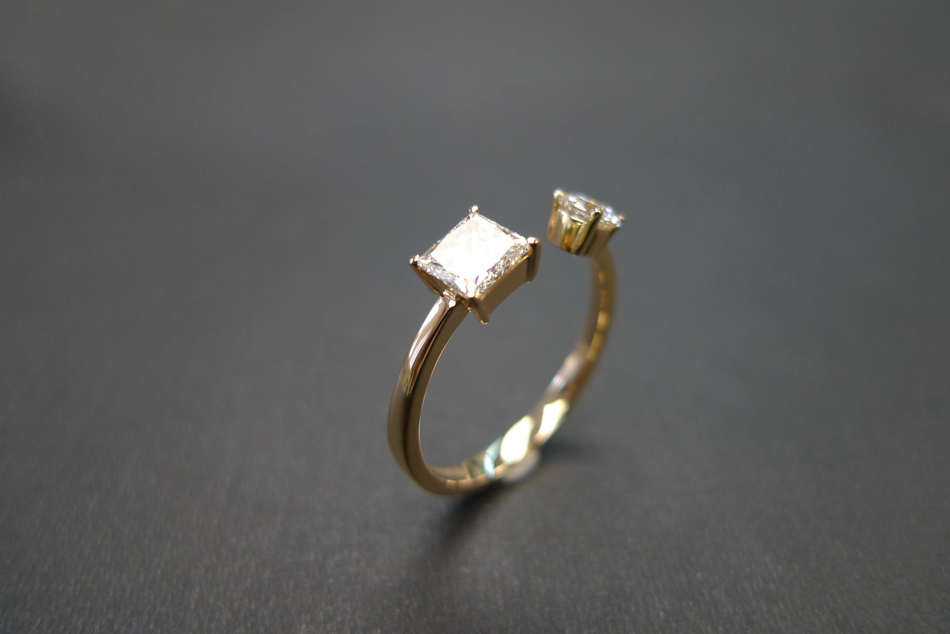 For Sale:  Princess Cut and Round Cut Diamond Open Engagement Mixed Cuff Minimalist Ring 9
