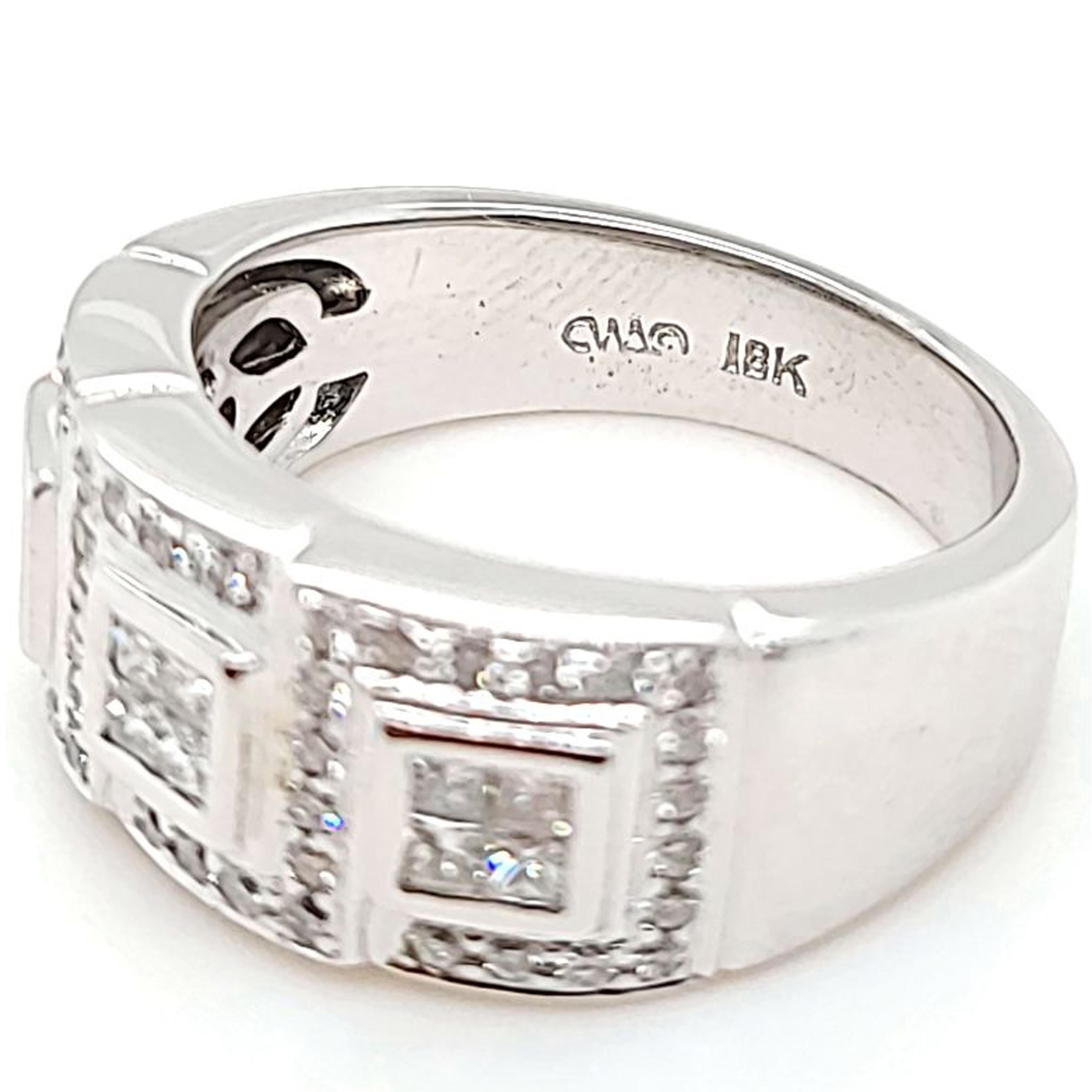 Women's Princess Cut and Round Diamond Wide Band Ring For Sale