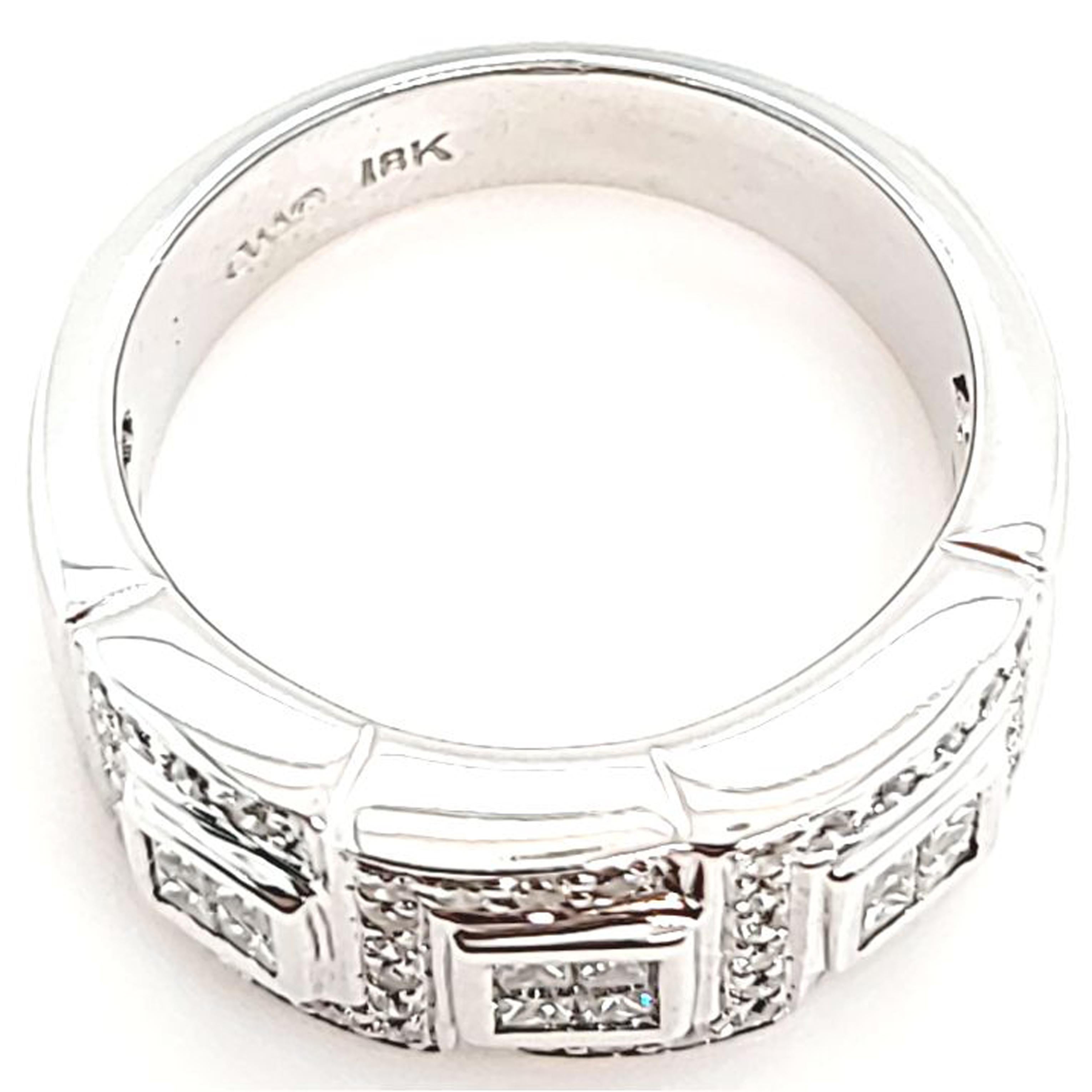 Princess Cut and Round Diamond Wide Band Ring For Sale 1