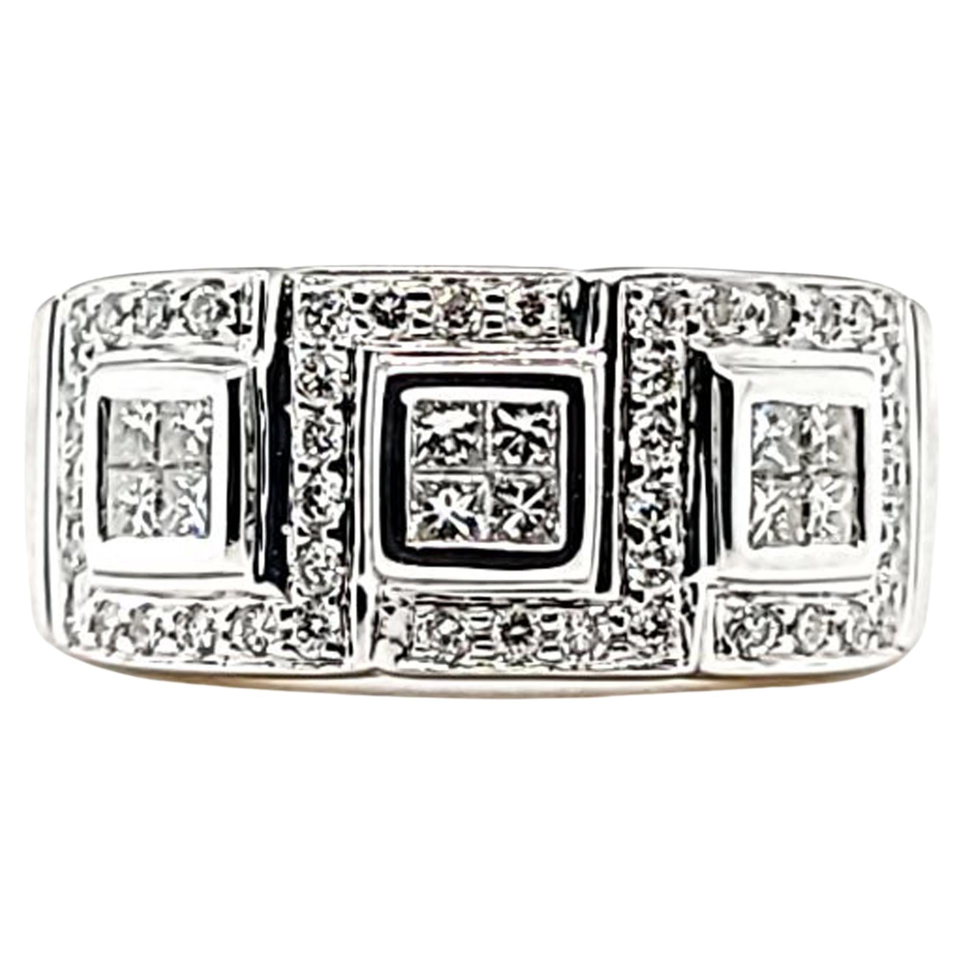 Princess Cut and Round Diamond Wide Band Ring