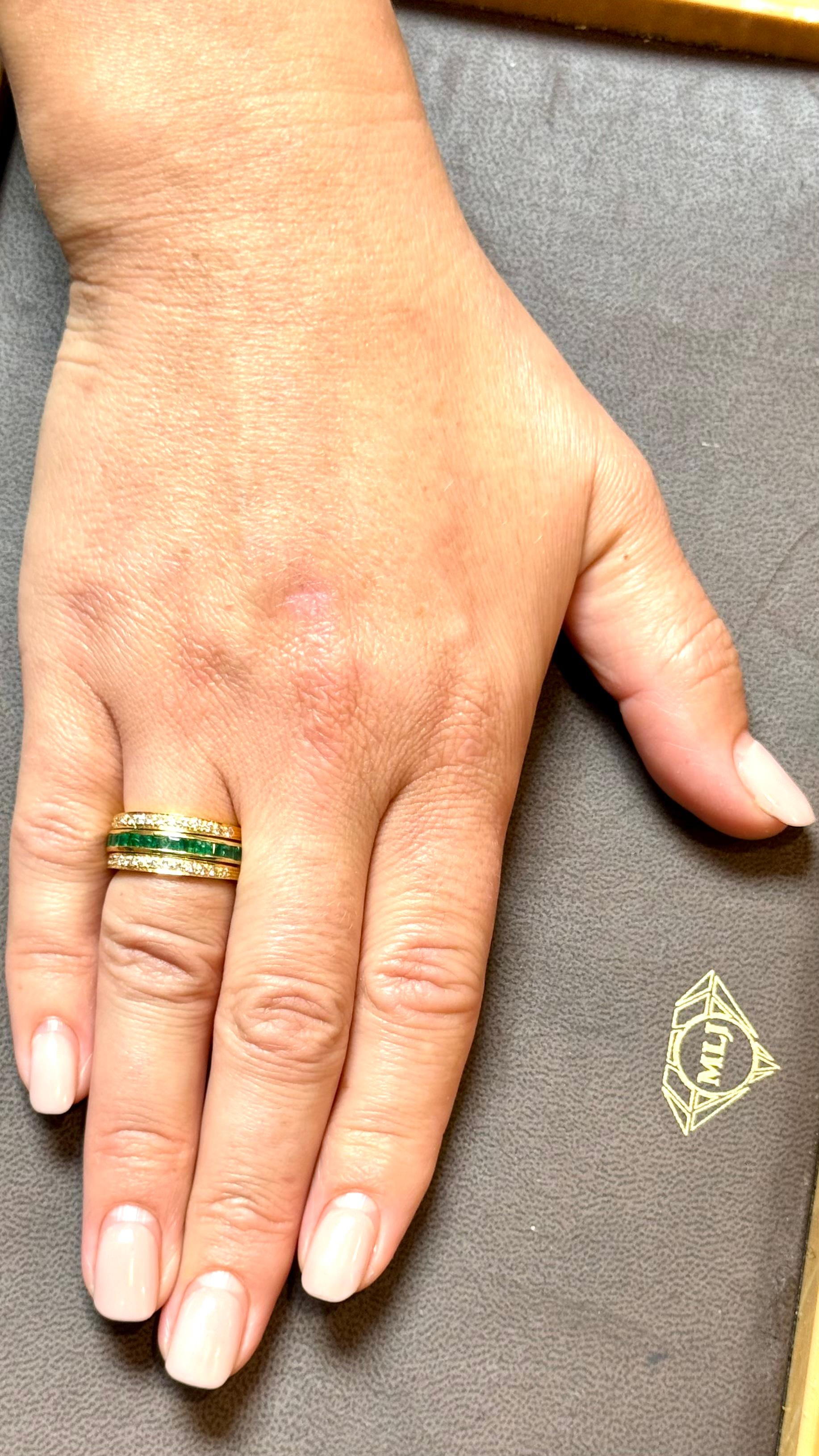 Princess Cut Band 1/2 Emerald 1/2 Sapphire & Diamond Yellow Gold Ring/Band Size7 9