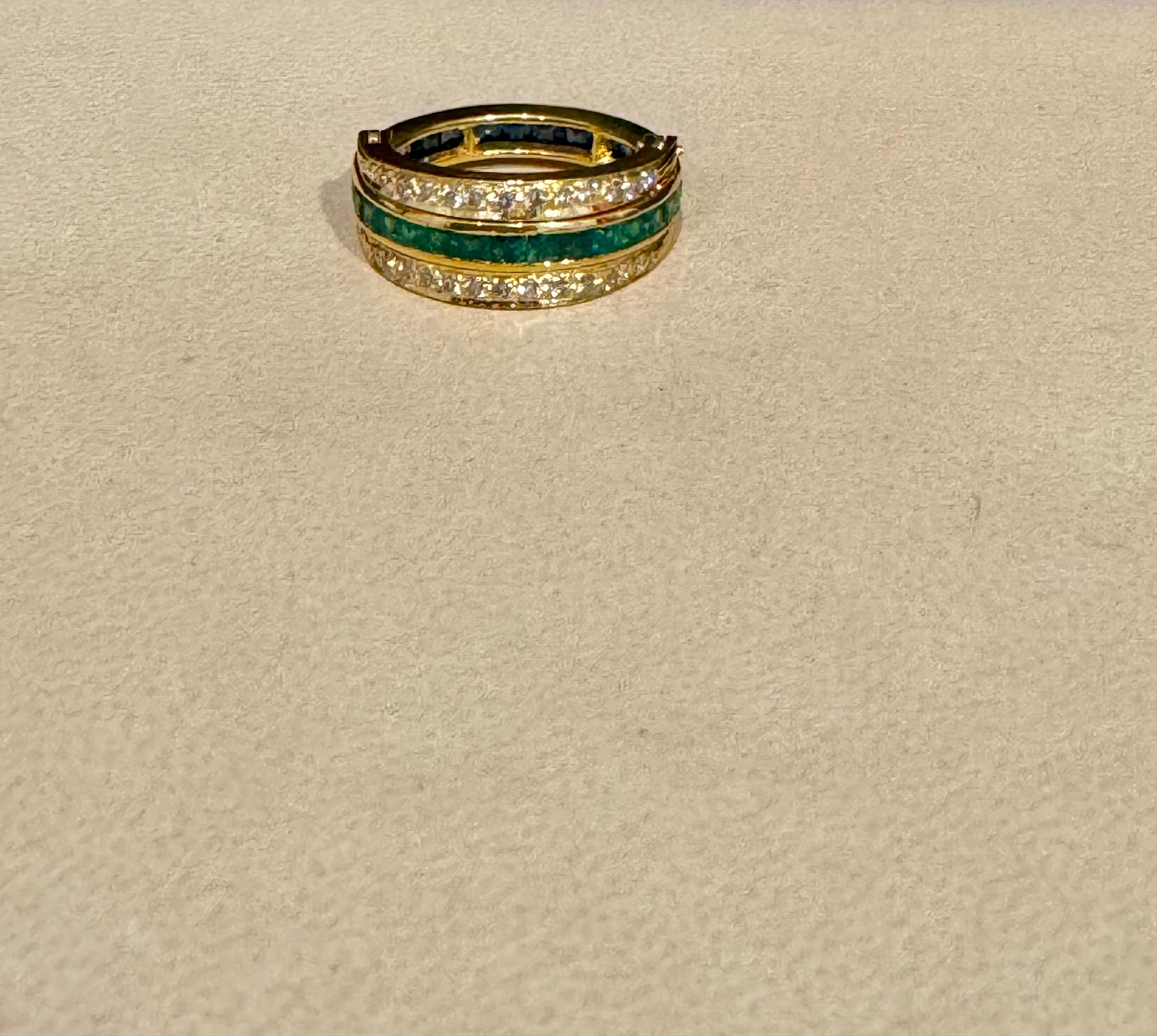 Women's Princess Cut Band 1/2 Emerald 1/2 Sapphire & Diamond Yellow Gold Ring/Band Size7 For Sale