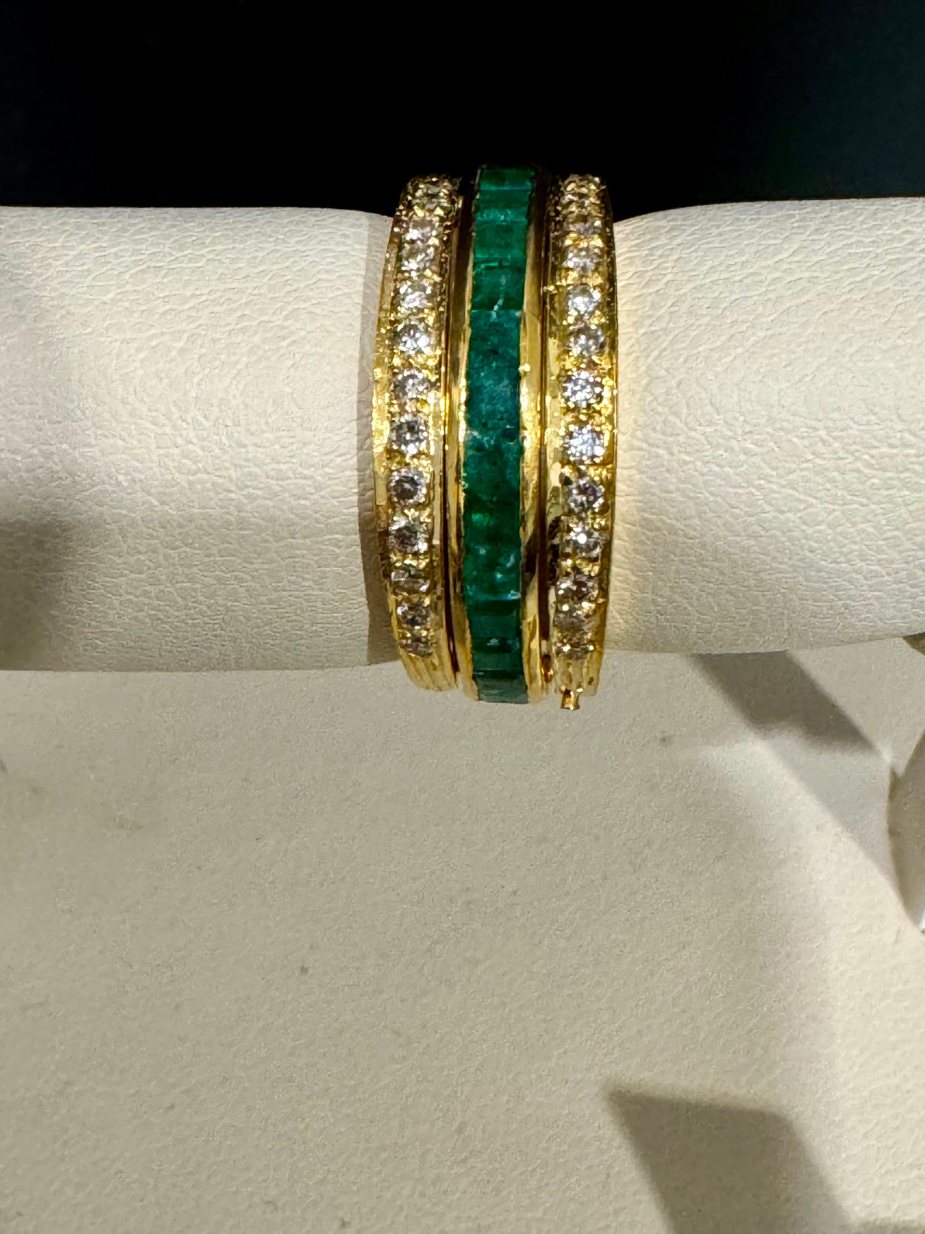 Princess Cut Band 1/2 Emerald 1/2 Sapphire & Diamond Yellow Gold Ring/Band Size7 For Sale 1