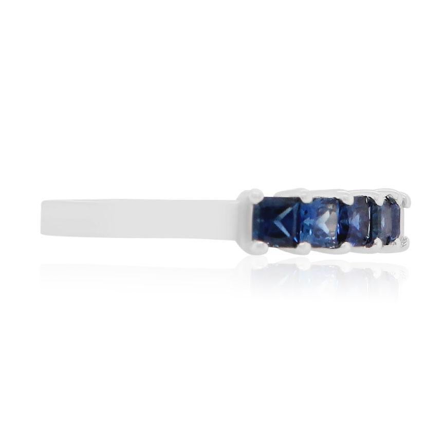 Contemporary Princess Cut Blue Sapphire 14 Karat White Gold Fashion Band Ring For Sale