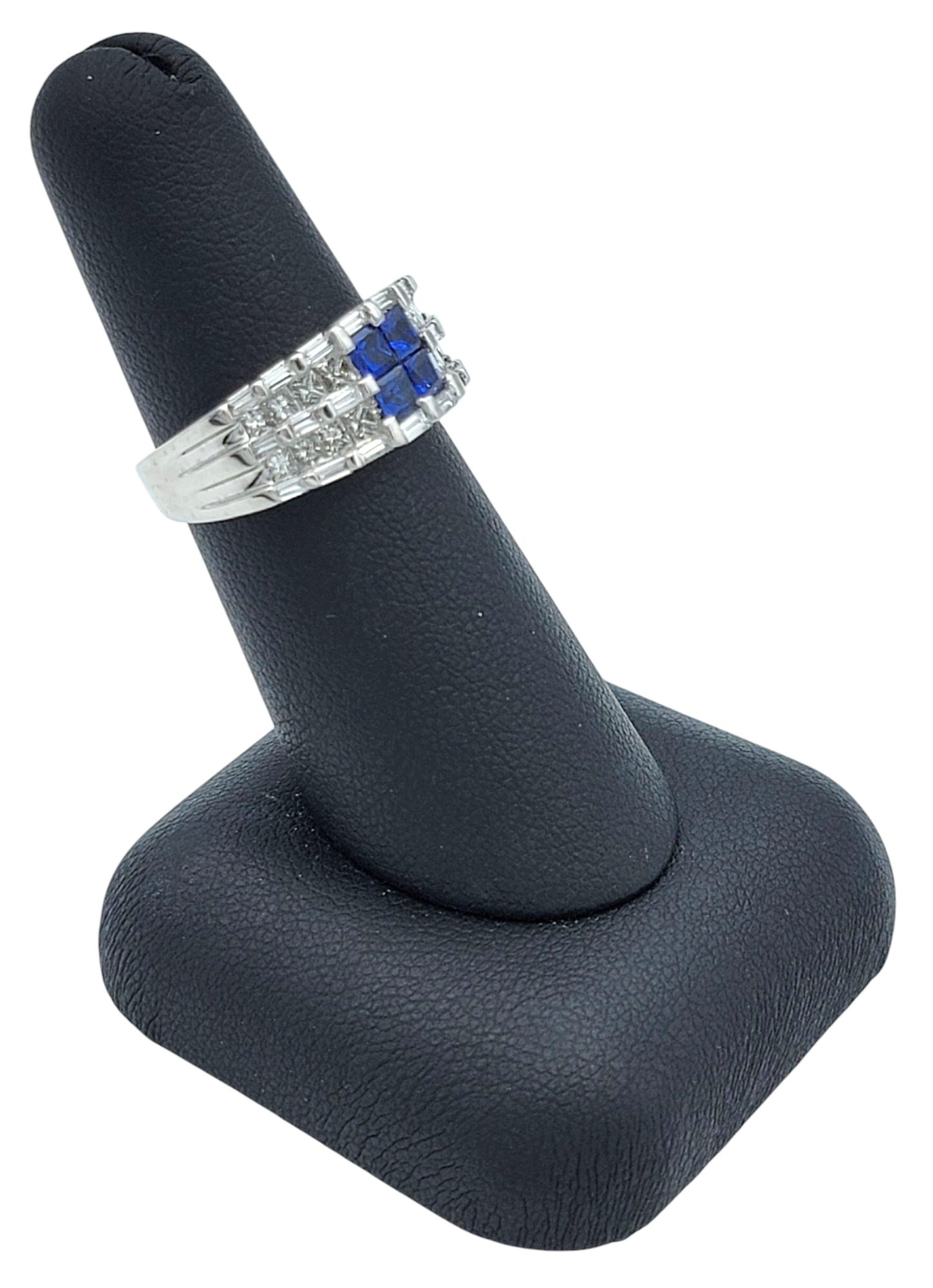 Princess Cut Blue Sapphire and Diamond Multi Row Tapered Band Ring in Platinum For Sale 5