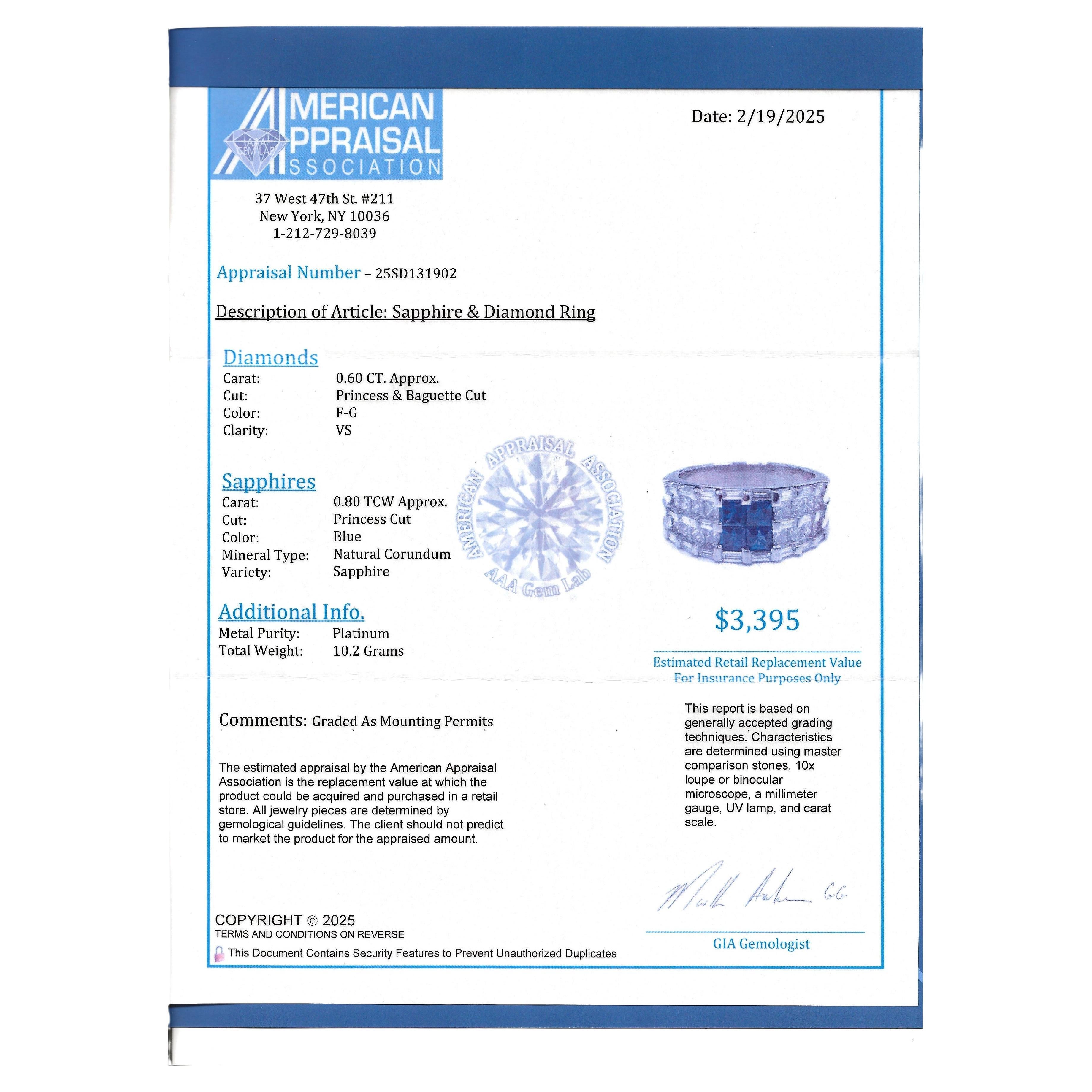 Princess Cut Blue Sapphire and Diamond Multi Row Tapered Band Ring in Platinum For Sale 6