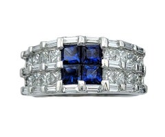 Princess Cut Blue Sapphire and Diamond Multi Row Tapered Band Ring in Platinum
