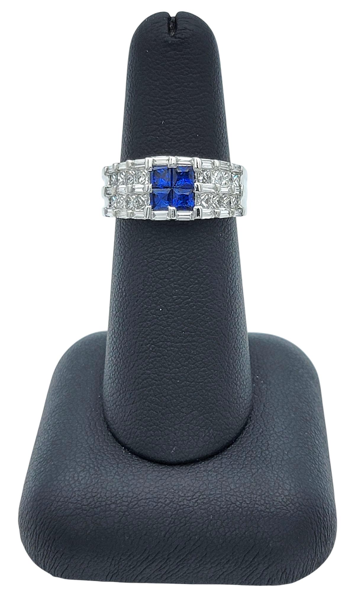 Princess Cut Blue Sapphire and Diamond Multi Row Tapered Band Ring in Platinum For Sale 4