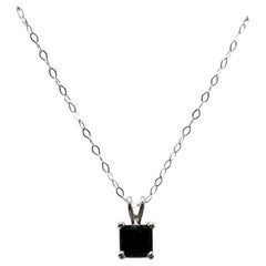 Collar de zafiro azul talla princesa en oro blanco de 14 quilates - 0,76 ct, 18 pulg, Nuevo