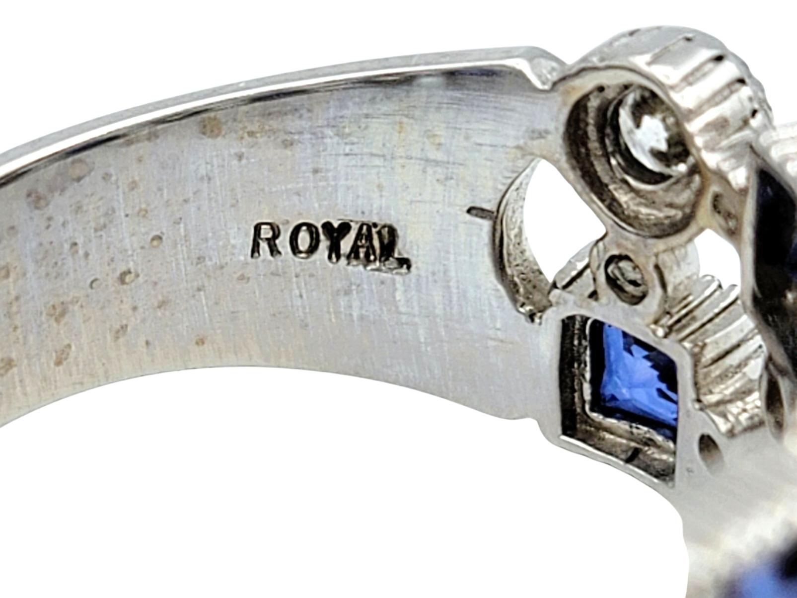 Princess Cut Blue Sapphire & Round Diamond Multi-Row Band Ring in 14 Karat Gold For Sale 3