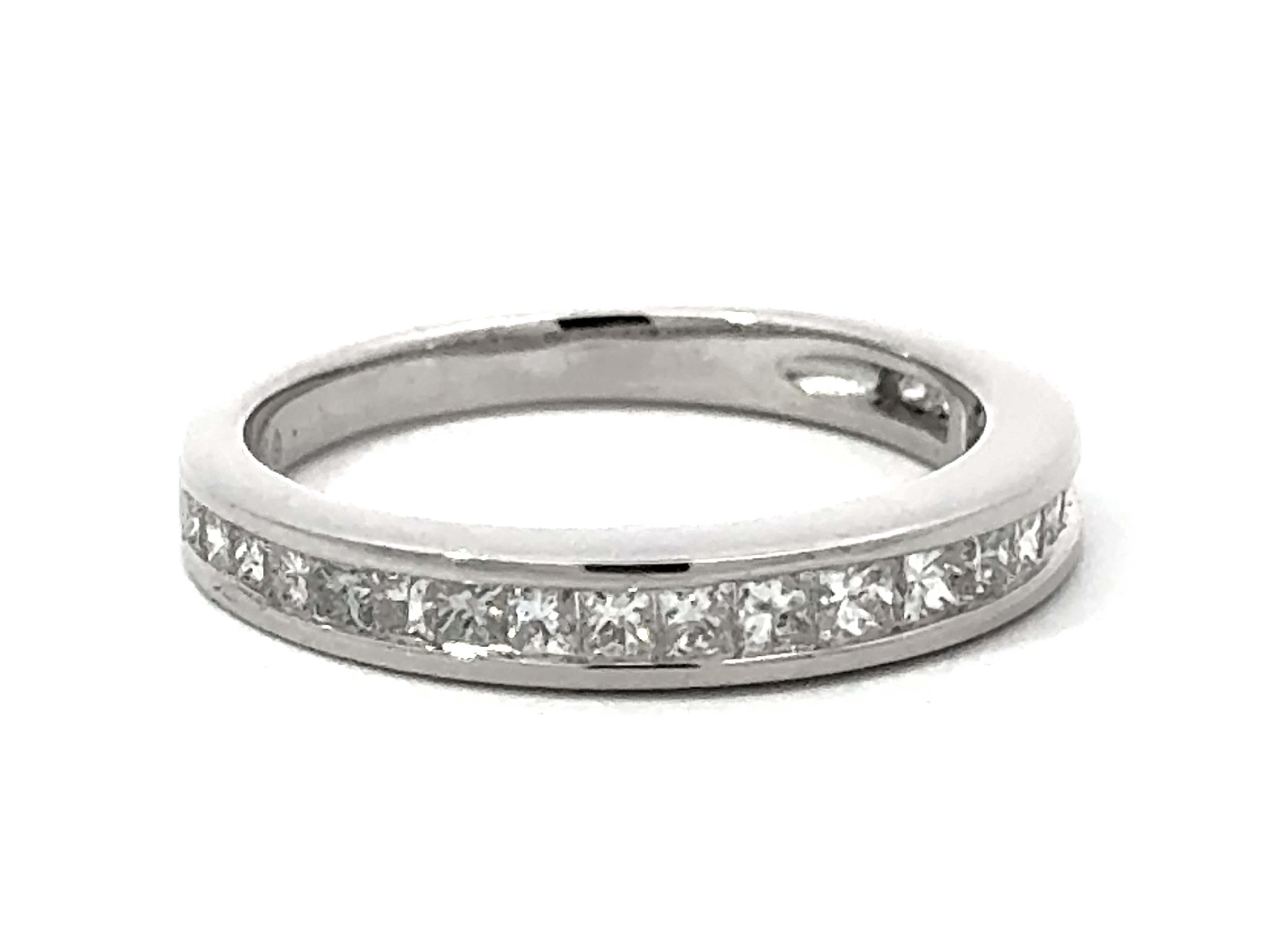 Modern Princess Cut Channel Set Diamond Band Ring 14k White Gold For Sale