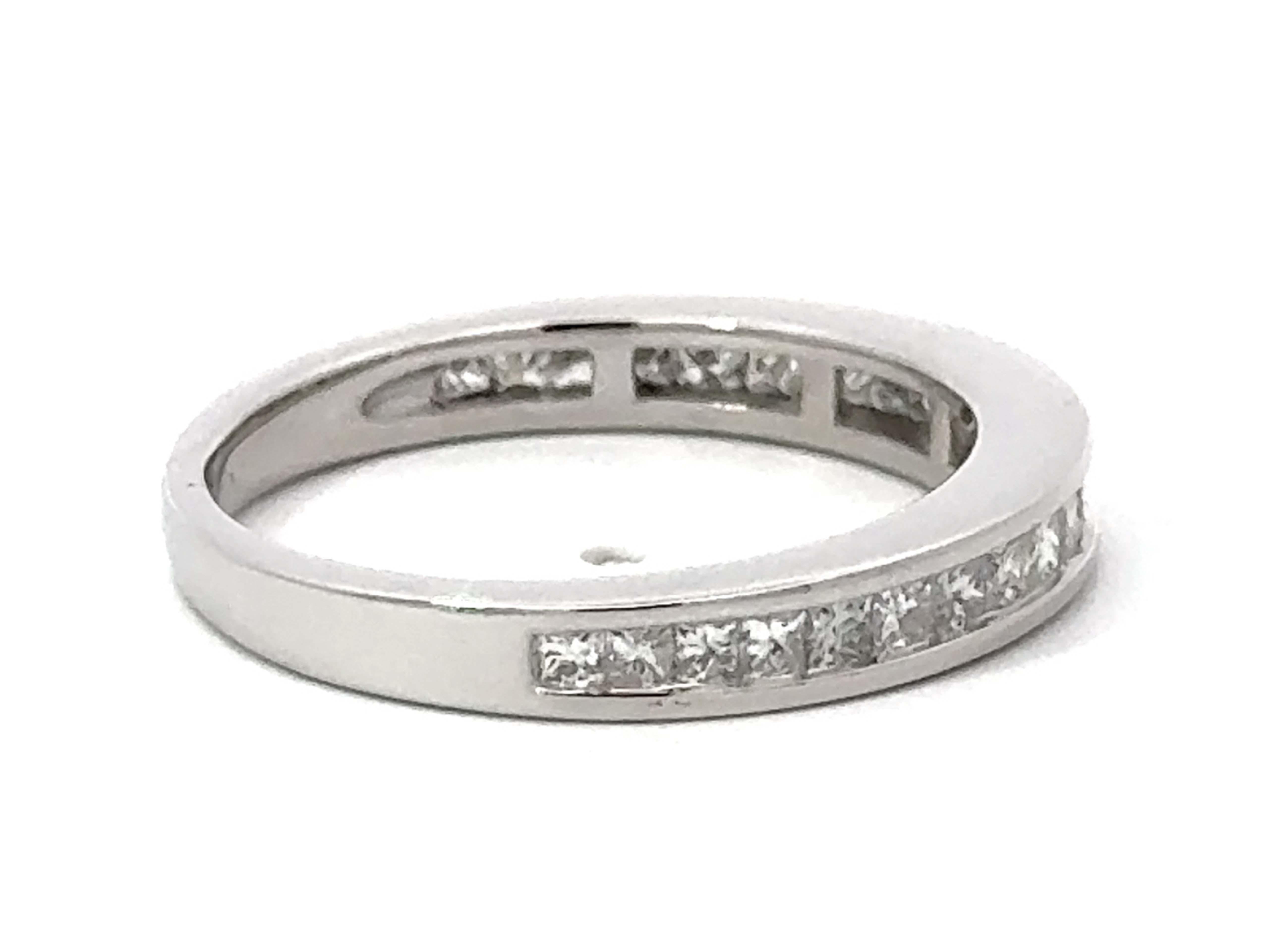 Women's or Men's Princess Cut Channel Set Diamond Band Ring 14k White Gold For Sale