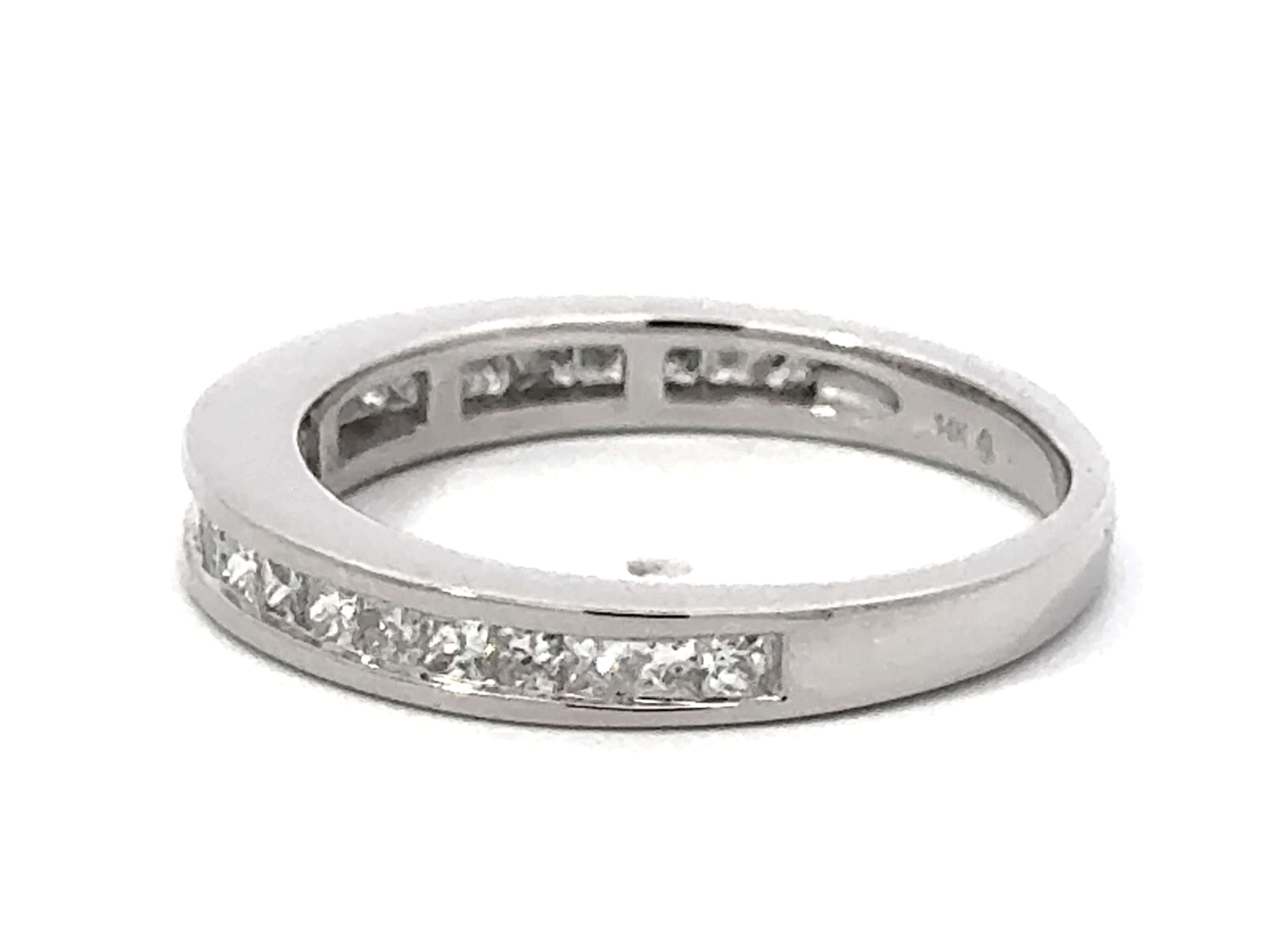 Princess Cut Channel Set Diamond Band Ring 14k White Gold For Sale 1