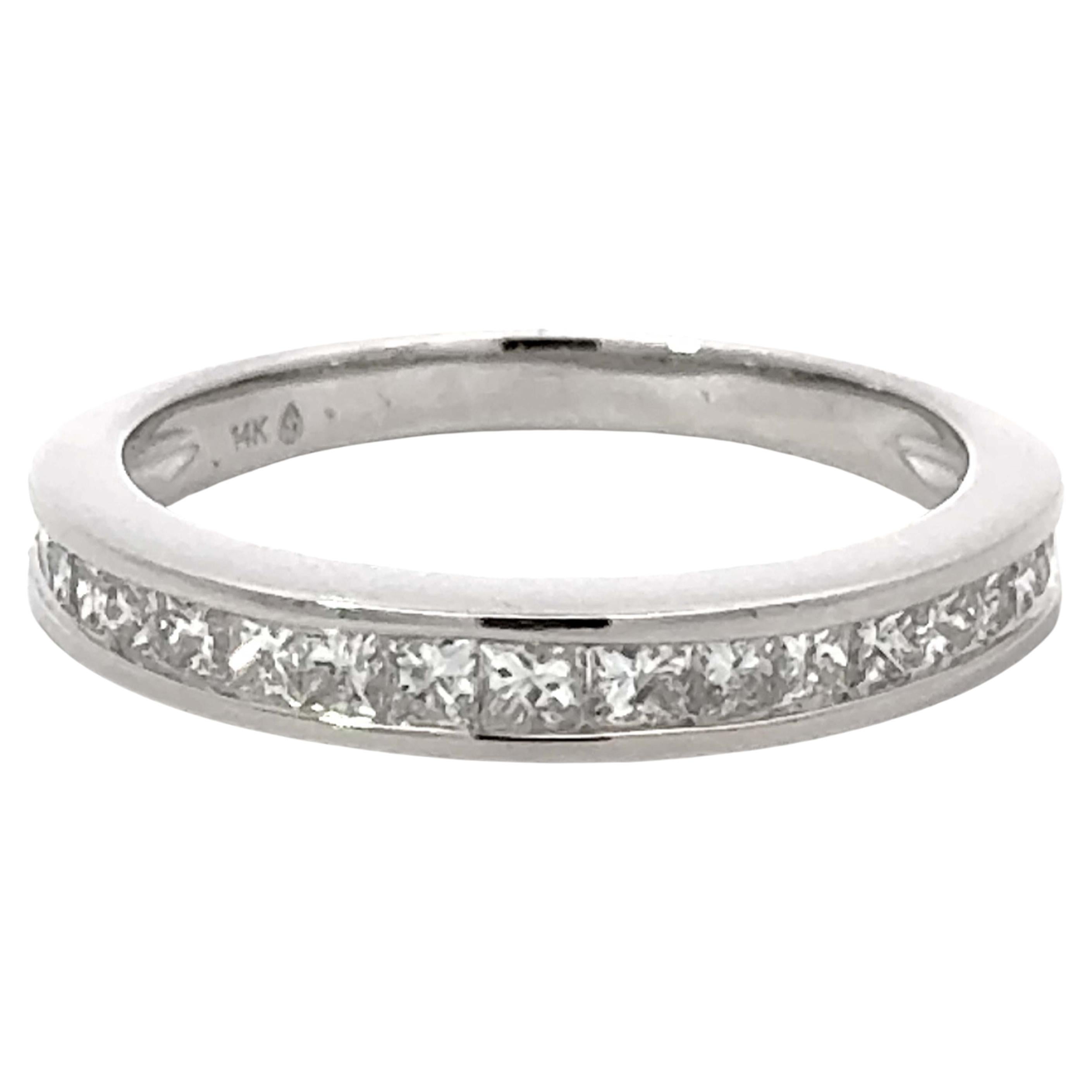 Princess Cut Channel Set Diamond Band Ring 14k White Gold For Sale