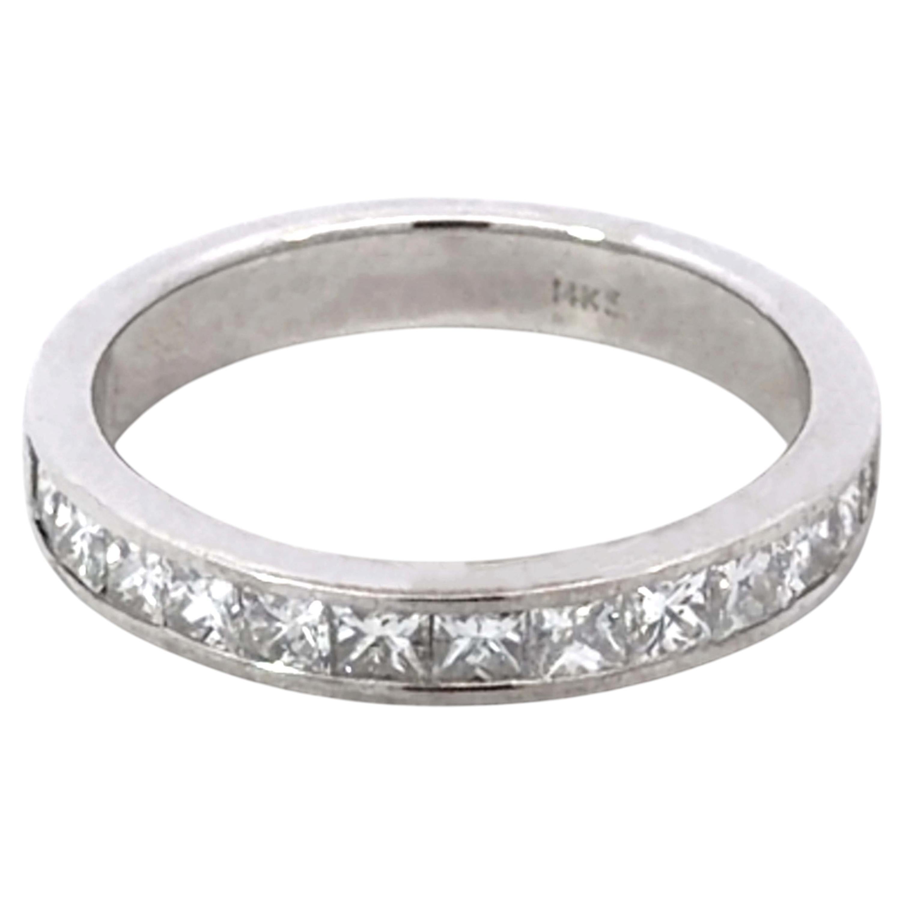 Princess Cut Channel Set Diamond Band Ring 14k White Gold