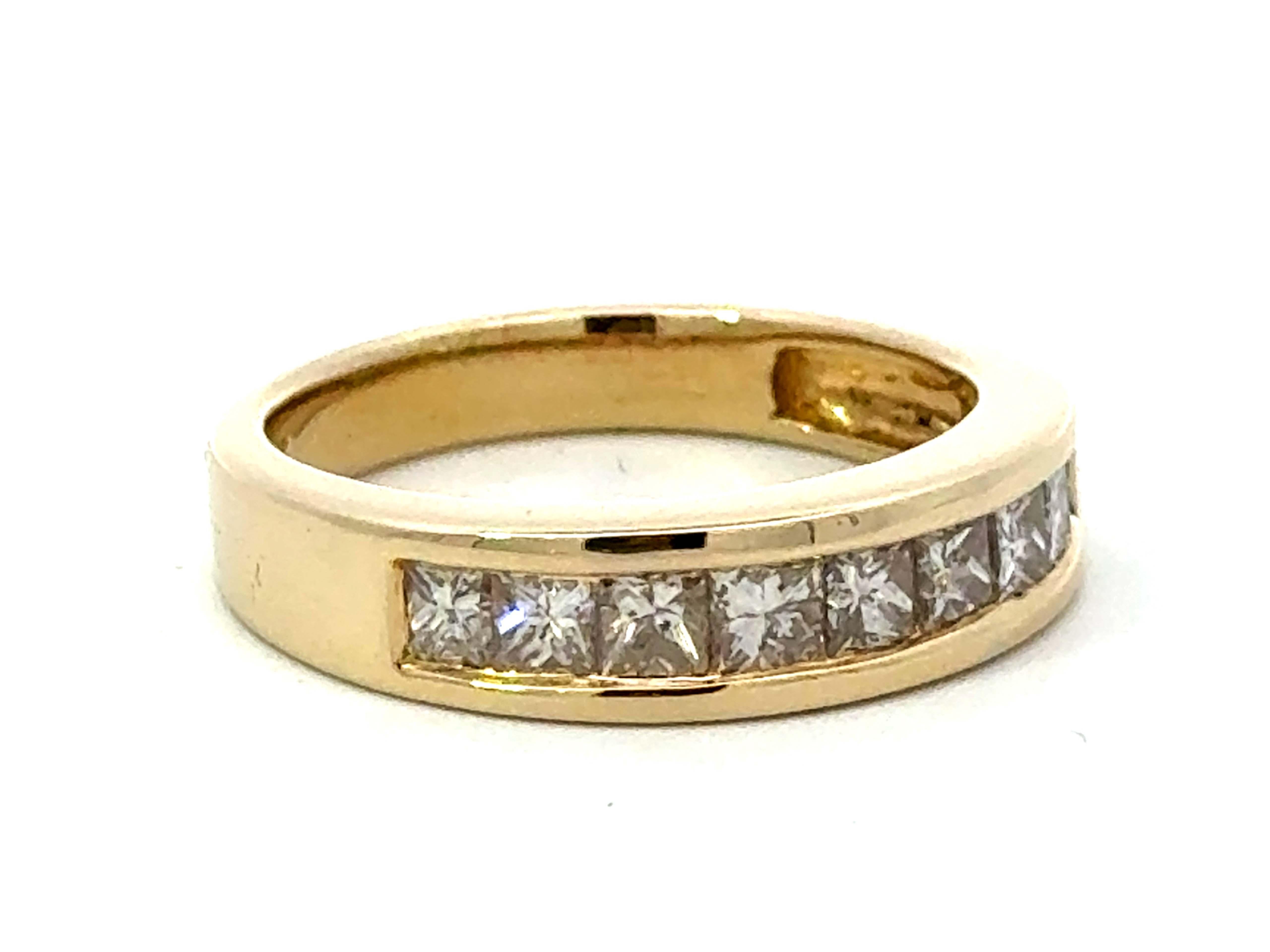 Modern Princess Cut Channel Set Diamond Band Ring 14K Yellow Gold For Sale