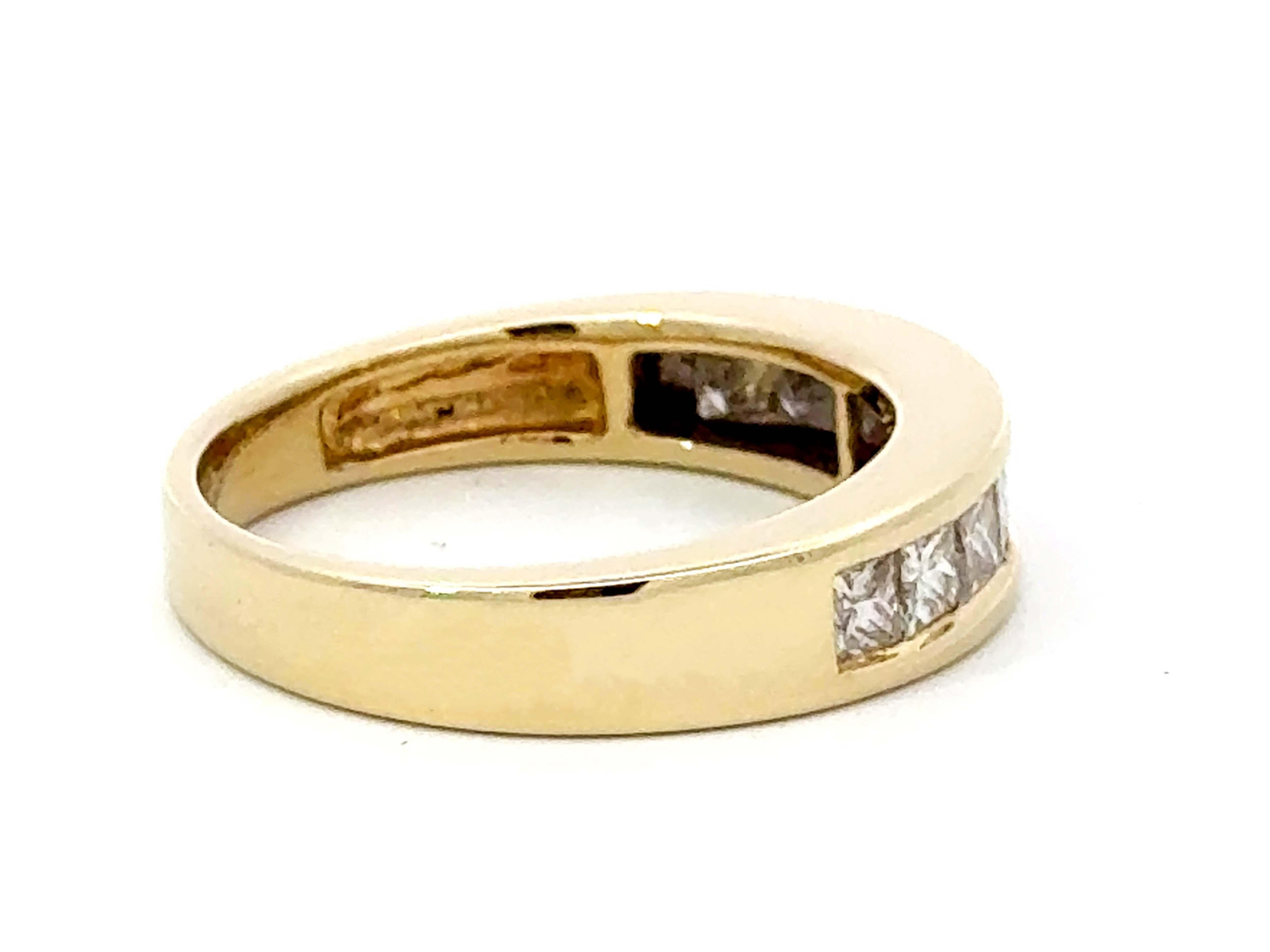 Women's or Men's Princess Cut Channel Set Diamond Band Ring 14K Yellow Gold For Sale