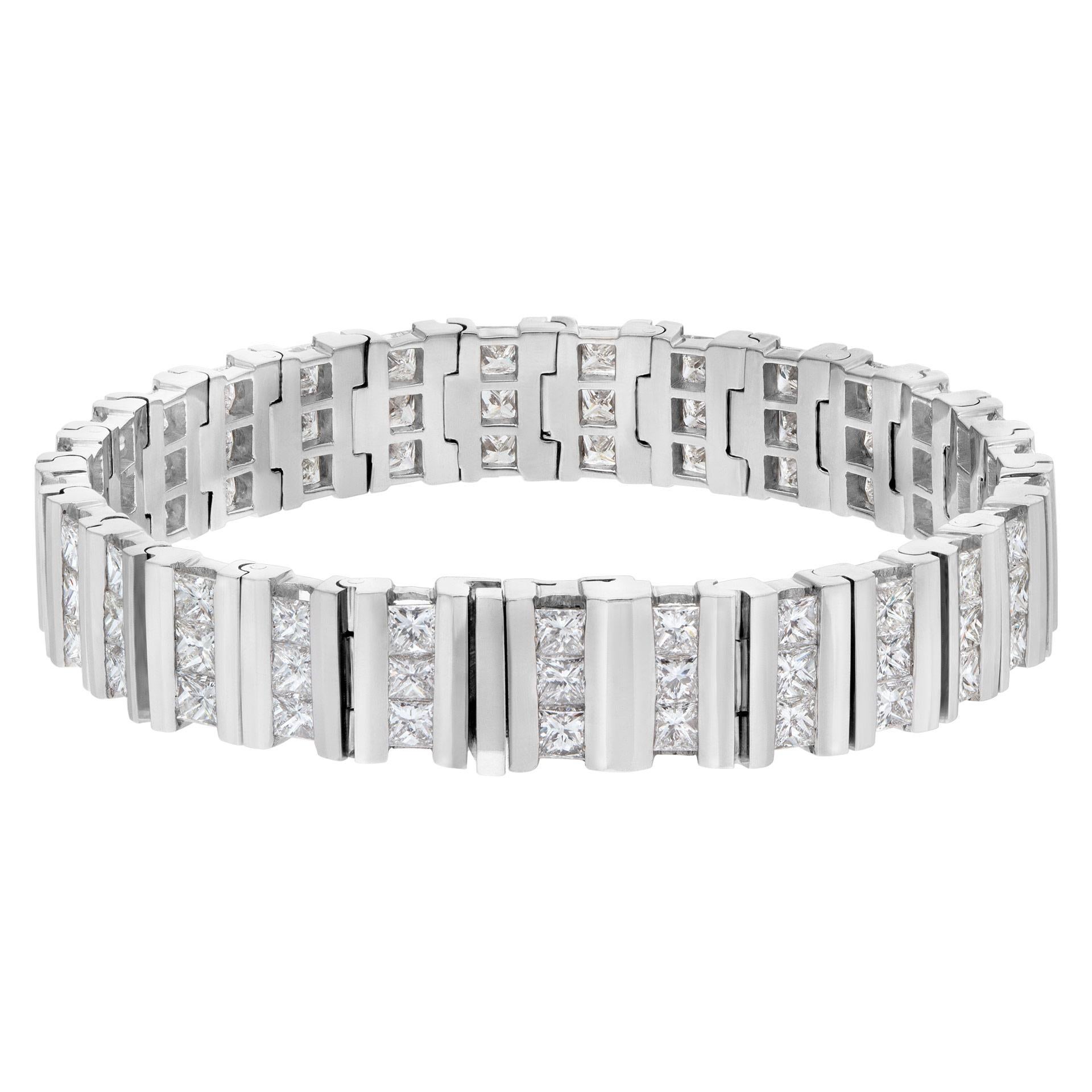 Princess Cut Channel Set Diamond Bracelet in 18k White Gold with over 16.20 In Excellent Condition For Sale In Surfside, FL