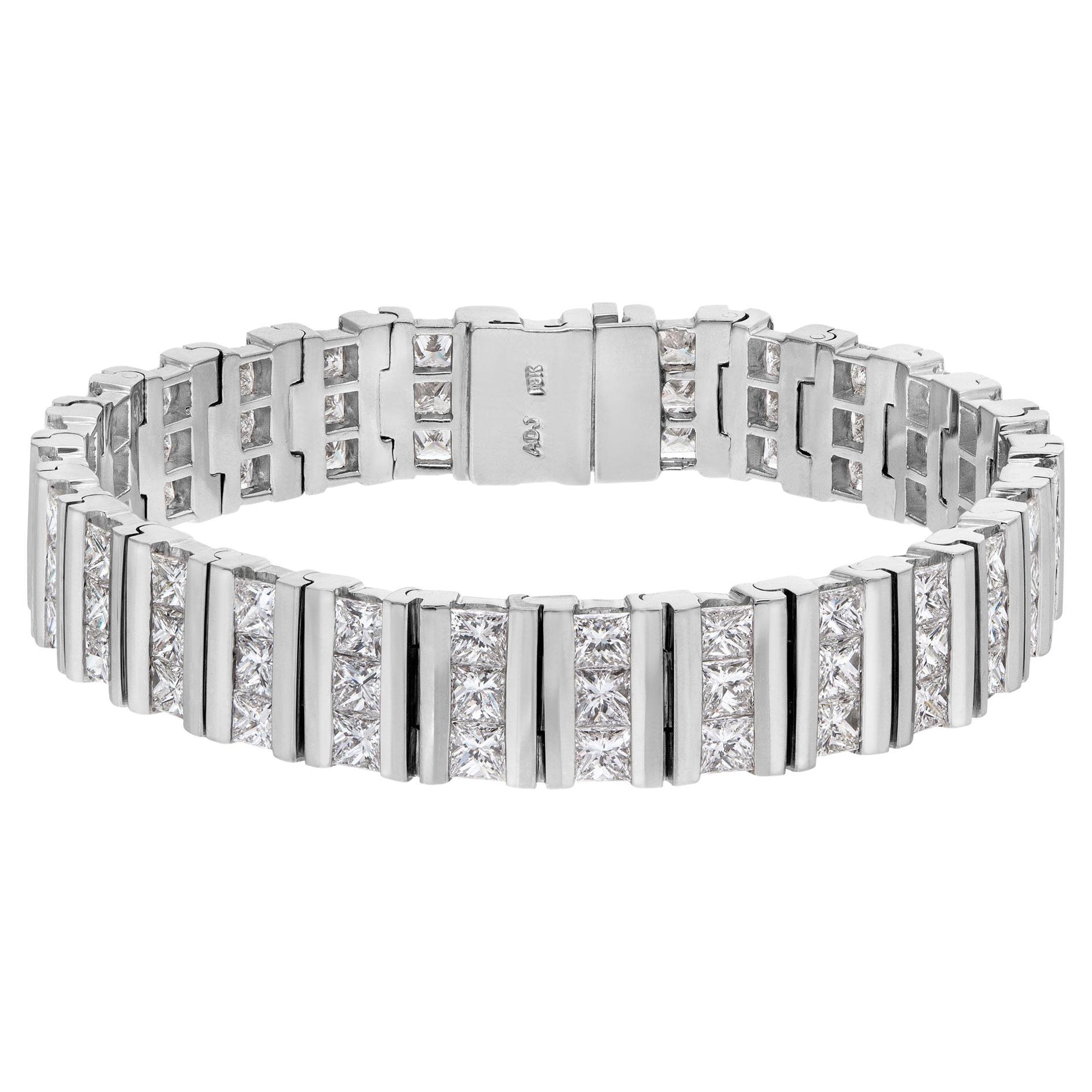 Princess Cut Channel Set Diamond Bracelet in 18k White Gold with over 16.20 For Sale