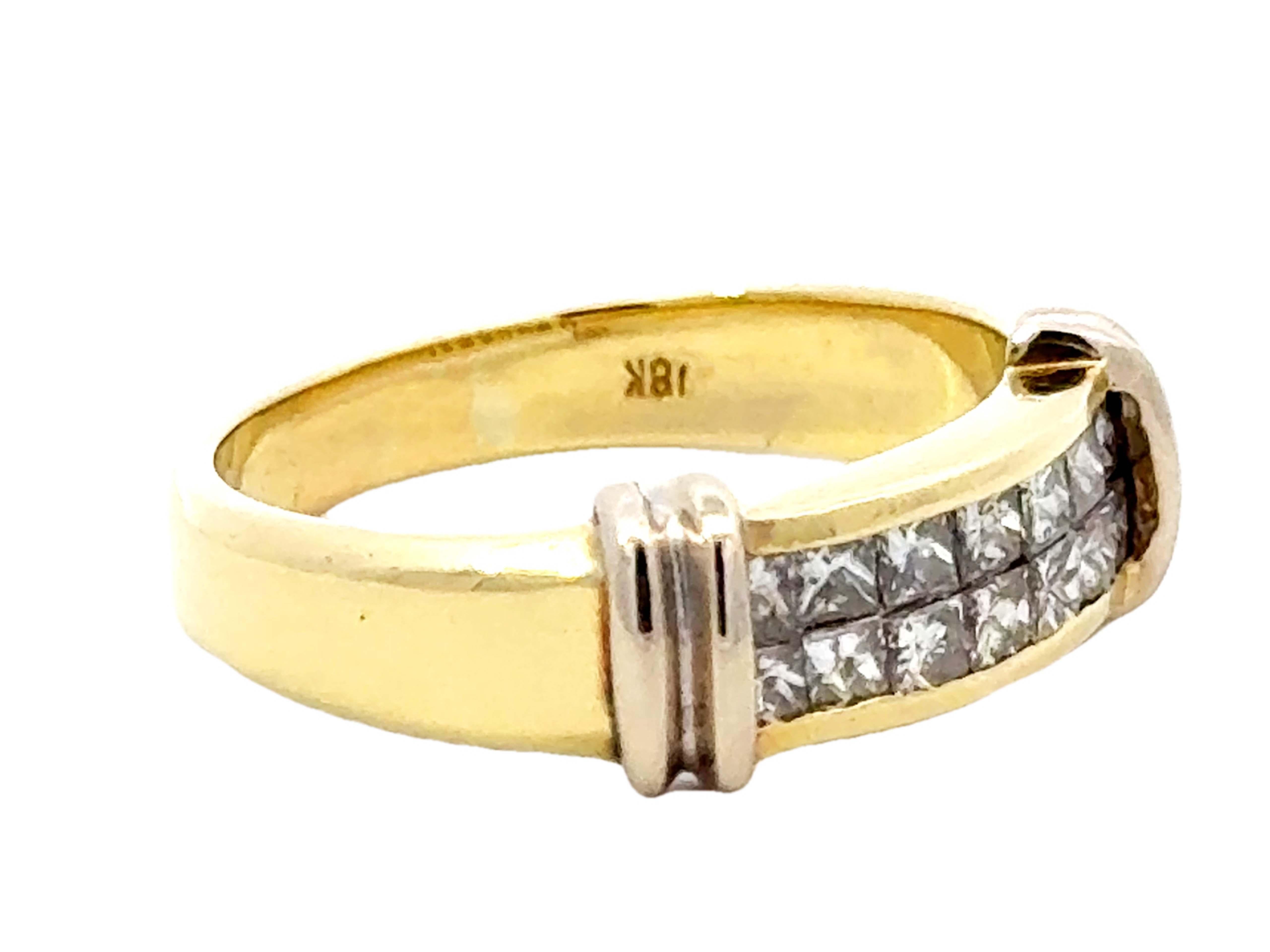 Modern Princess Cut Channel Set Double Diamond Row Ring in 18k Gold For Sale