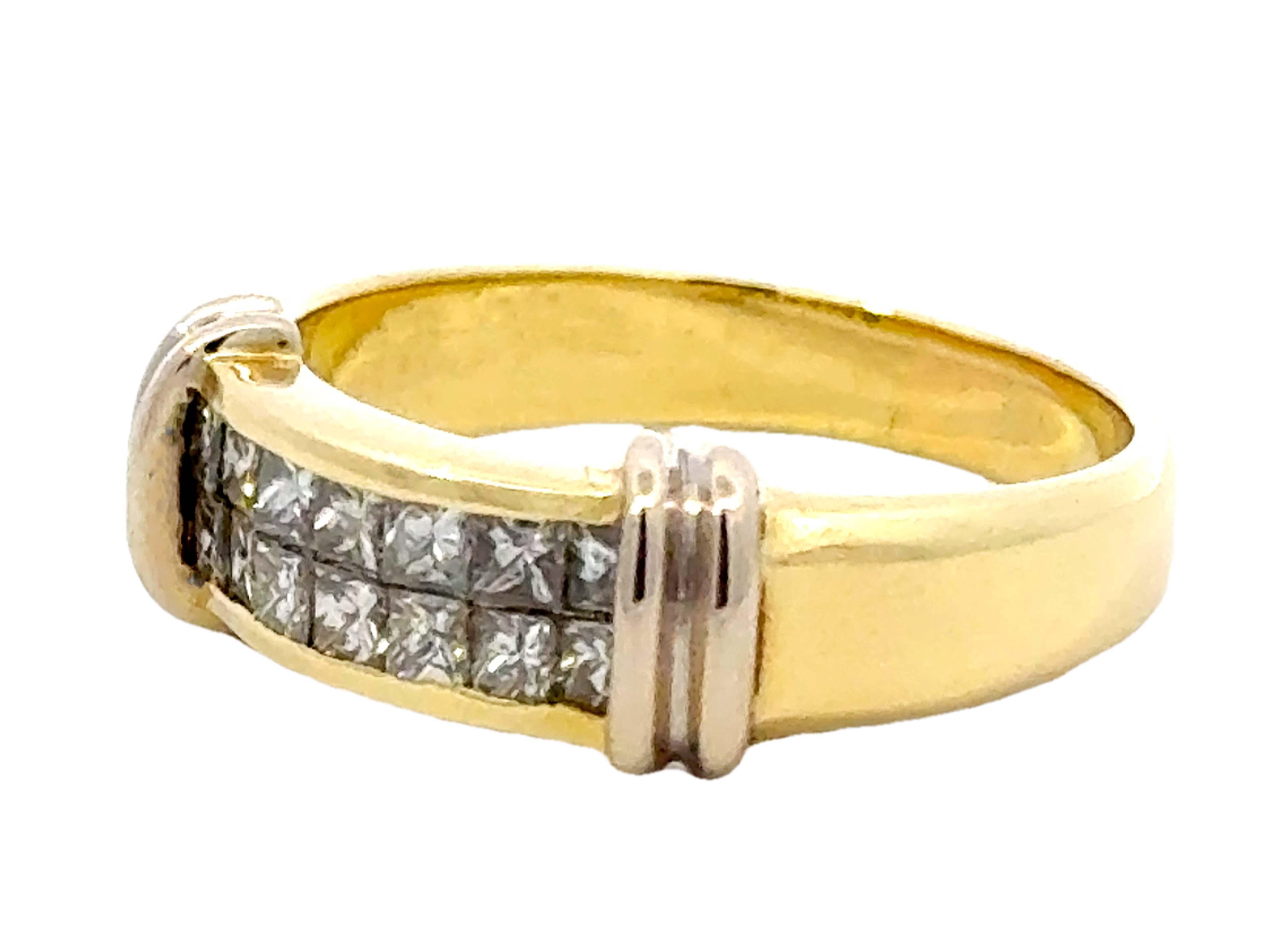 Princess Cut Channel Set Double Diamond Row Ring in 18k Gold In Excellent Condition For Sale In Honolulu, HI